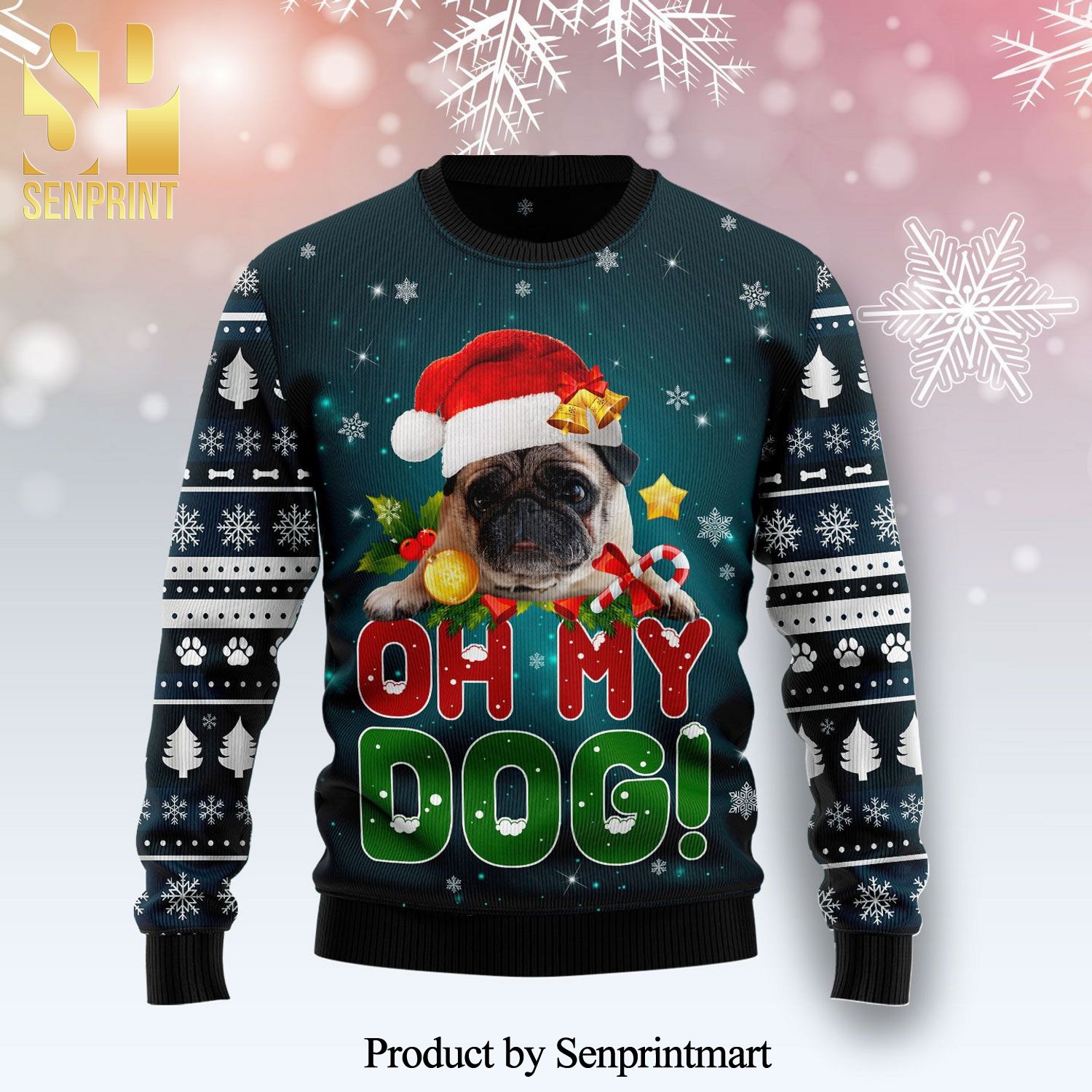 Pug Oh My Dog Knitted Ugly Christmas Sweater