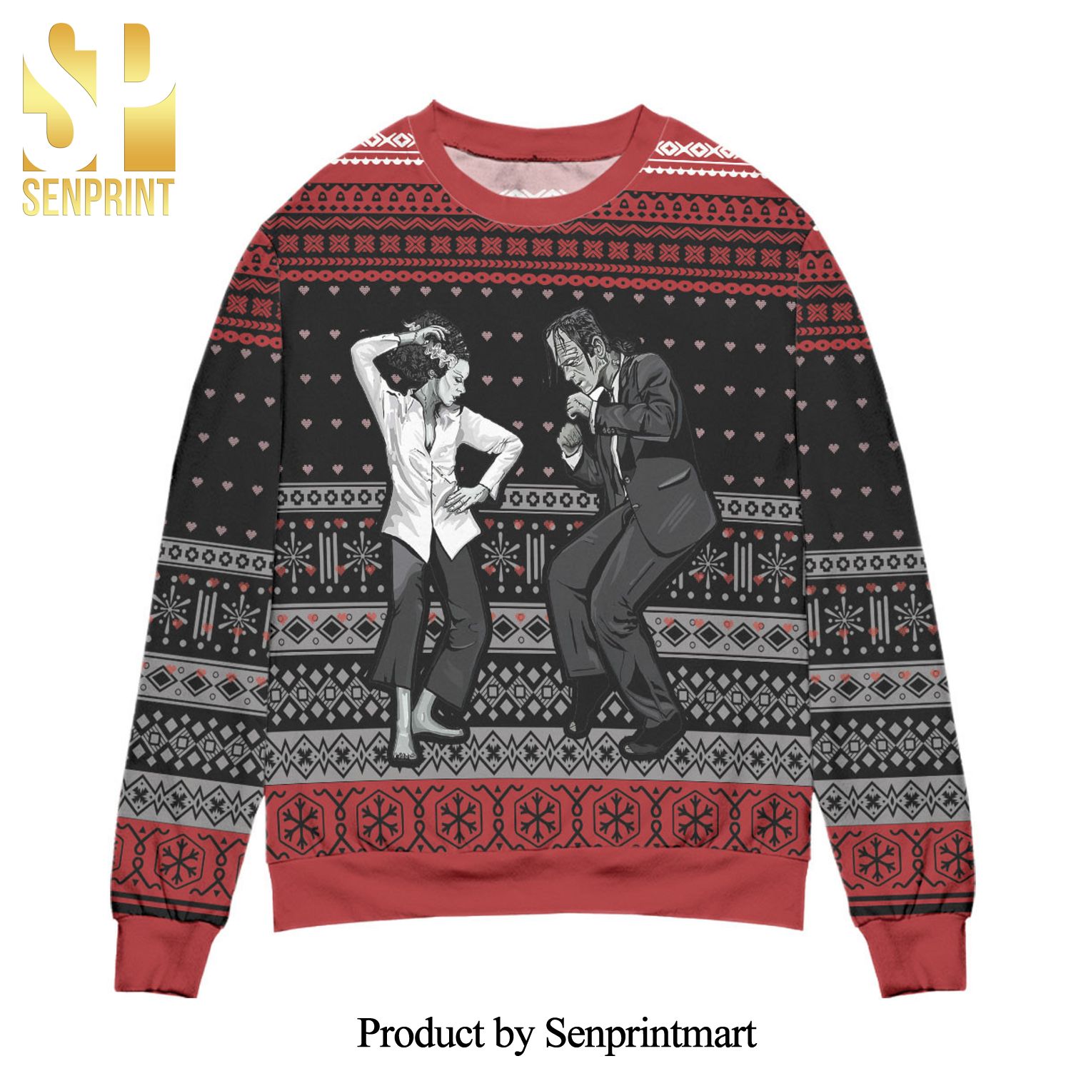 Pulp Fiction Dance Scene Snowflake Christmas Pattern Knitted Ugly Christmas Sweater