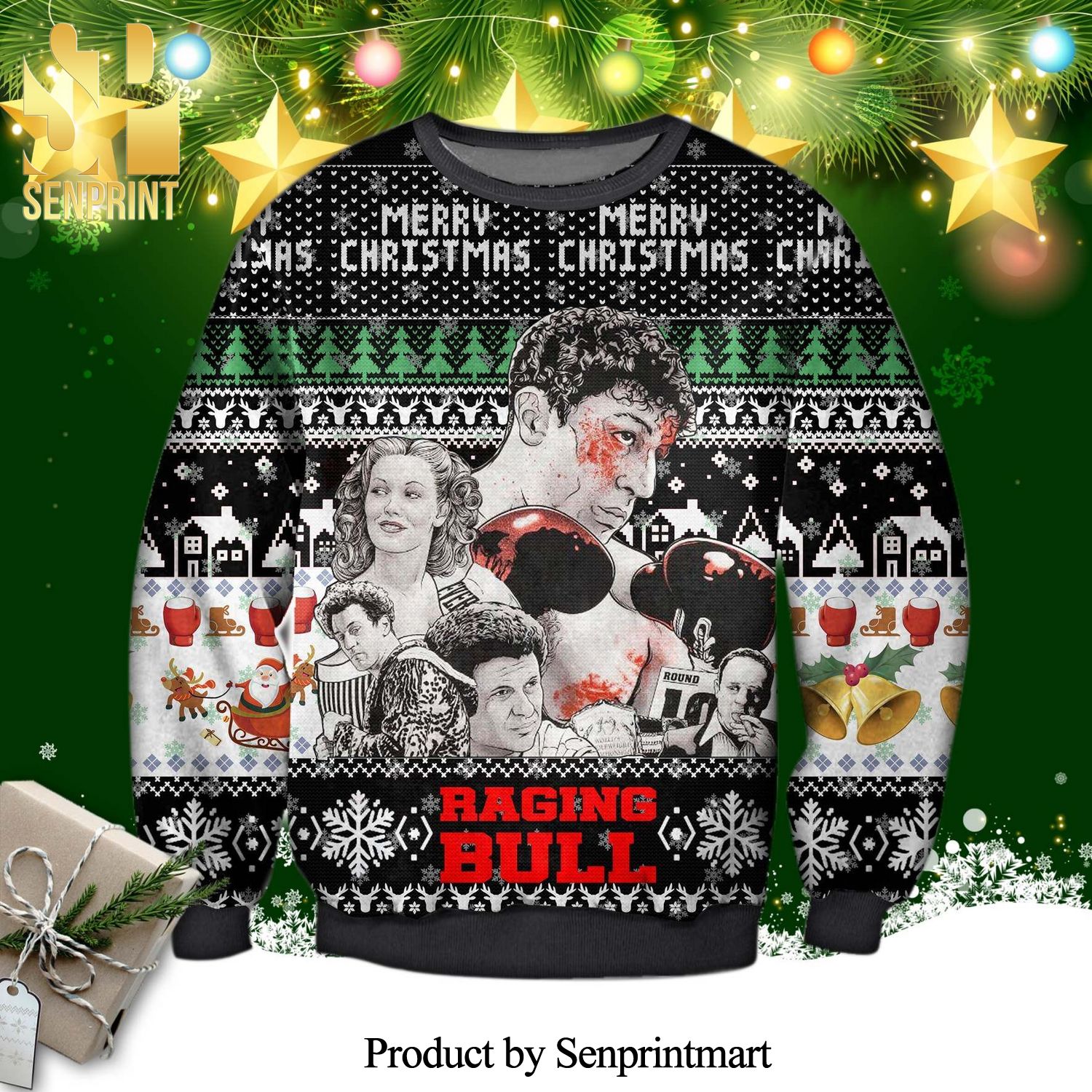 Raging Bull Poster Knitted Ugly Christmas Sweater