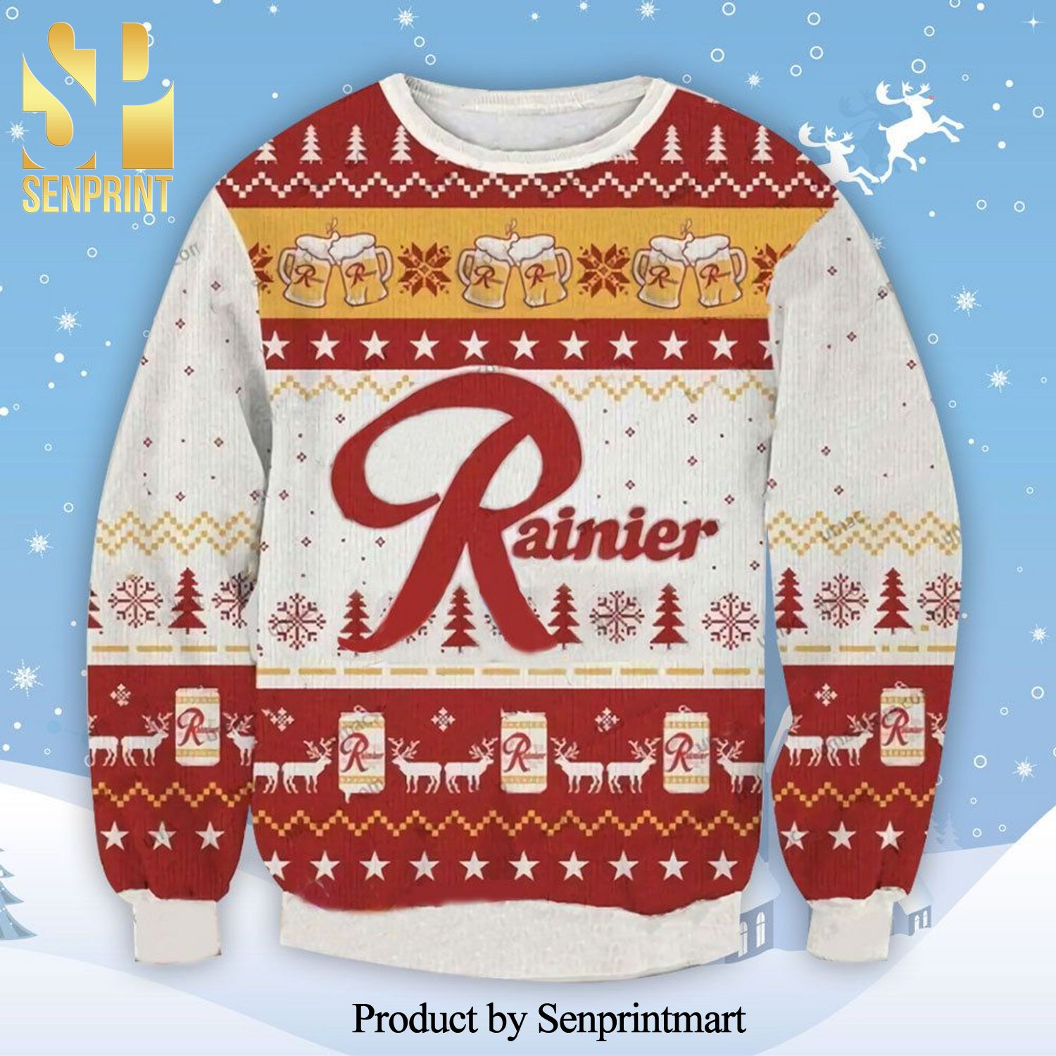 Rainier Beer Knitted Ugly Christmas Sweater