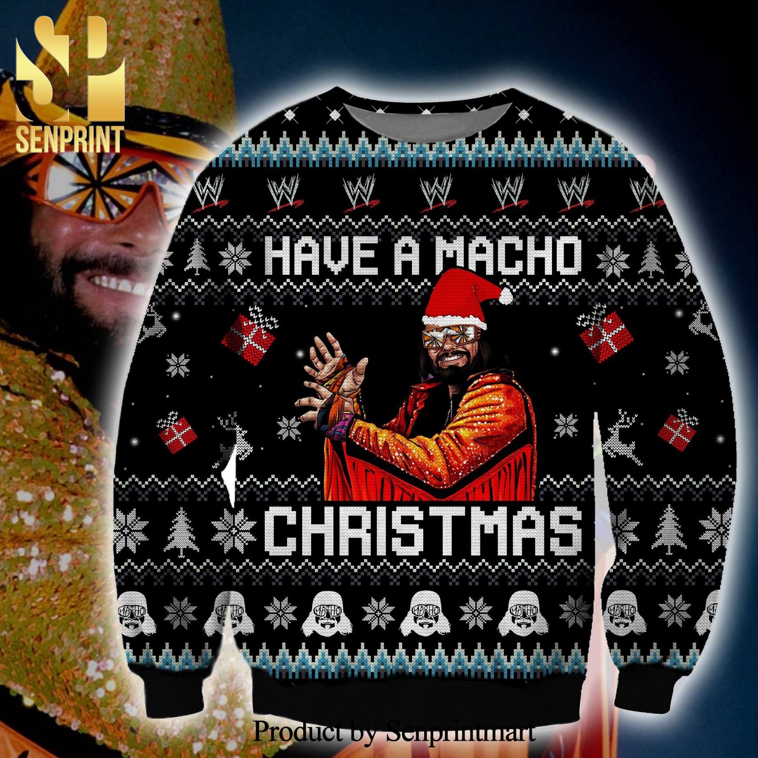 Randy Savage Macho Man The Randy Savage Story Have A Macho Christmas Knitted Ugly Christmas Sweater