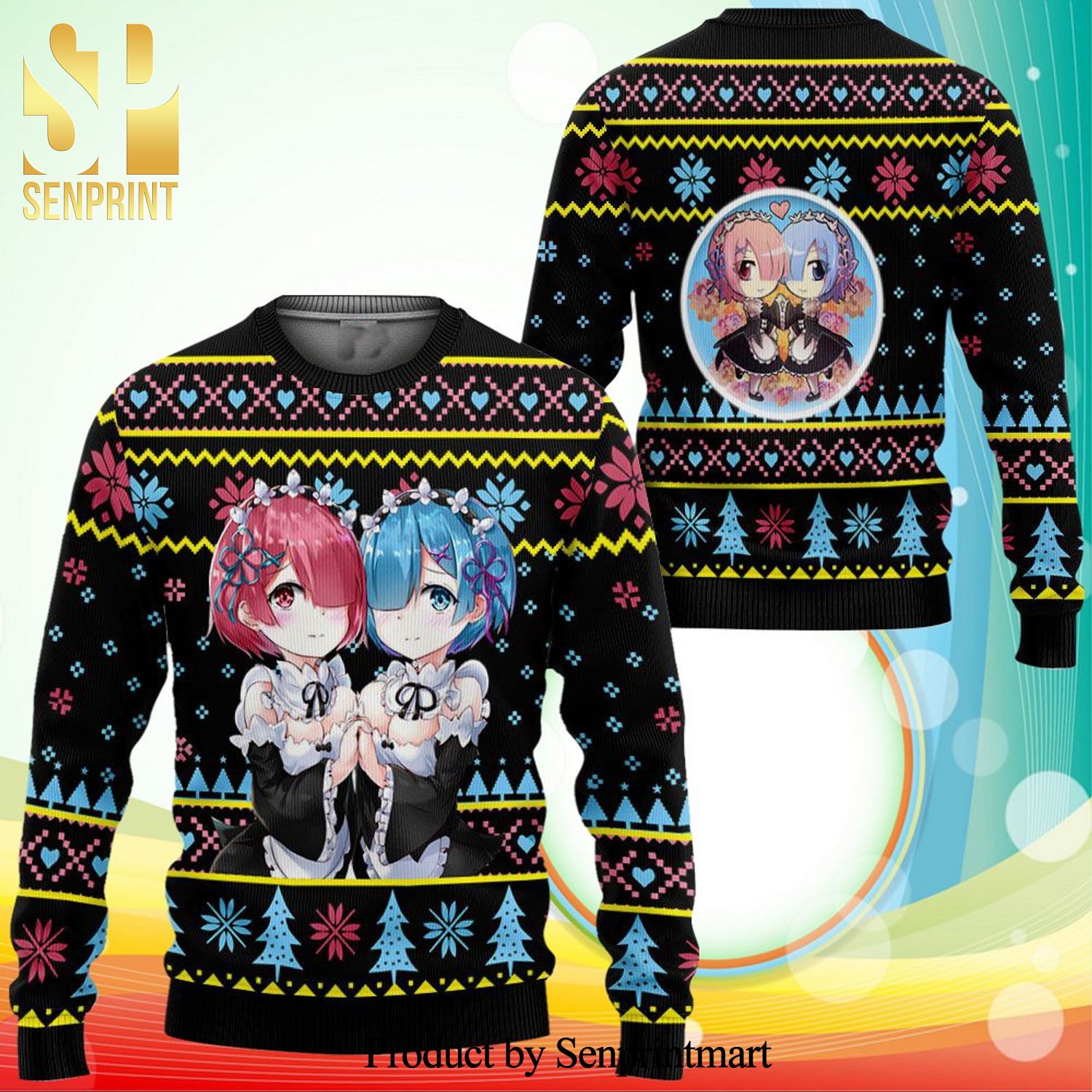 Re Zero Rem Ram Anime Xmas Gifts Knitted Ugly Christmas Sweater