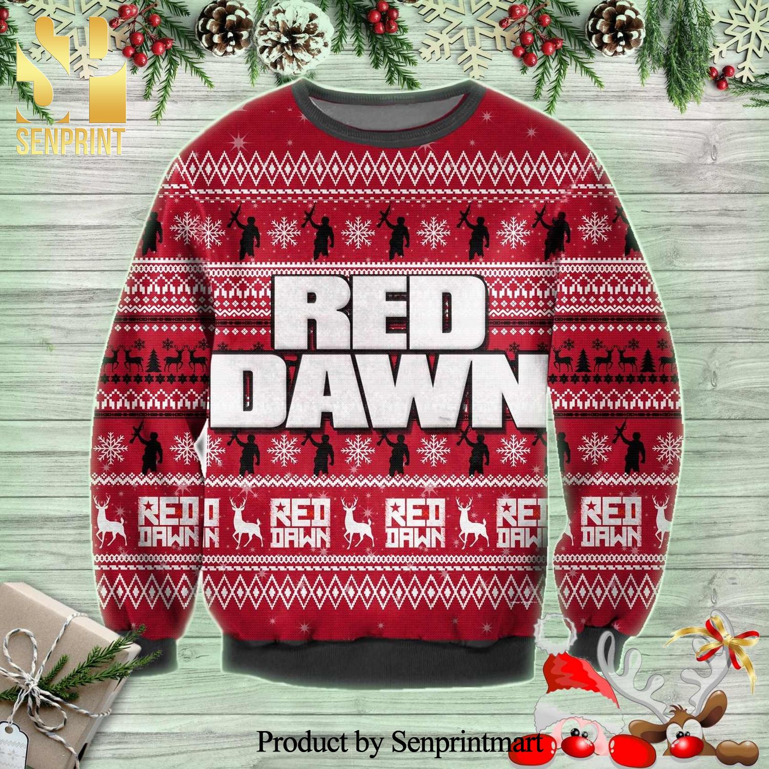 Red Dawn Poster Knitted Ugly Christmas Sweater