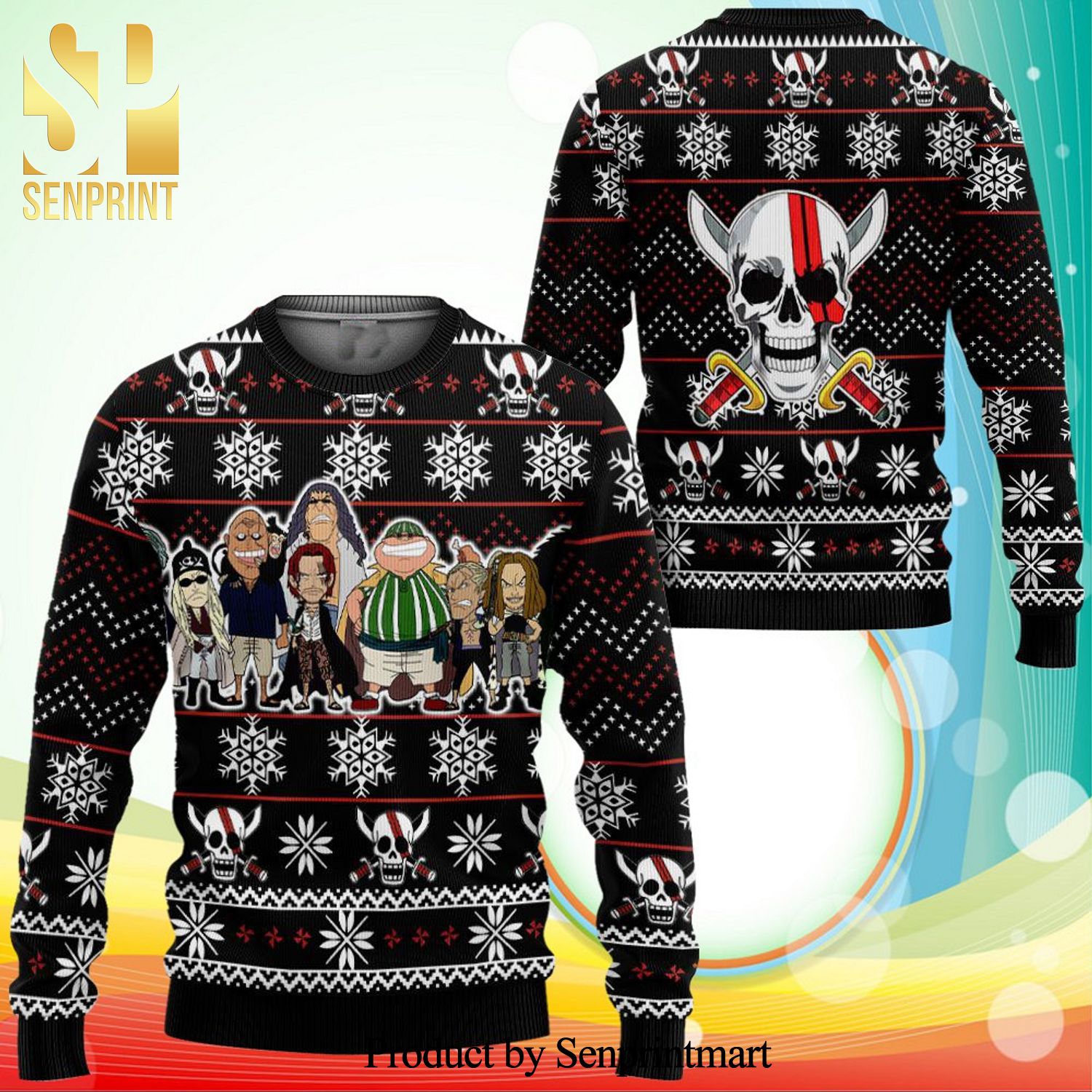 Red Hair Pirates One Piece Manga Anime Knitted Ugly Christmas Sweater