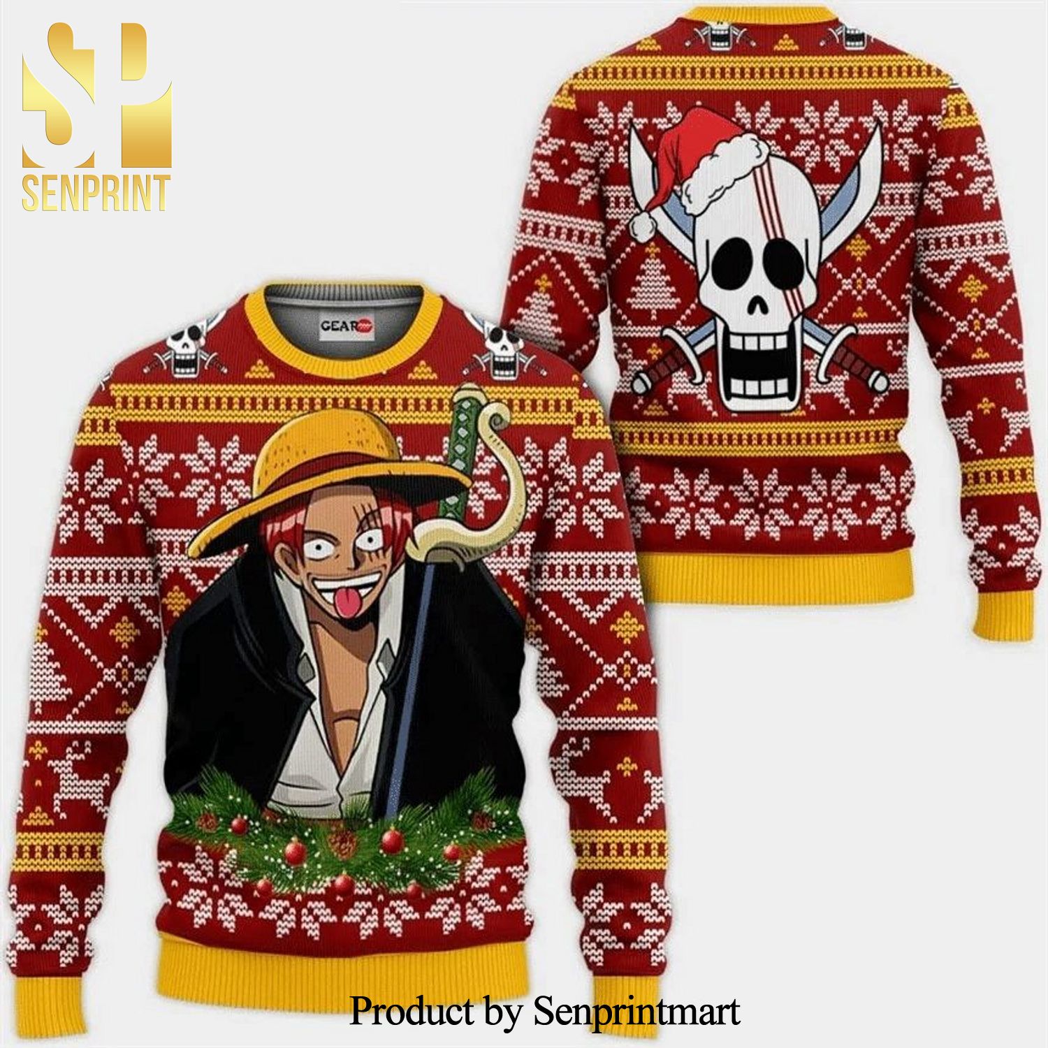 Red Hair Shanks One Piece Anime Knitted Ugly Christmas Sweater