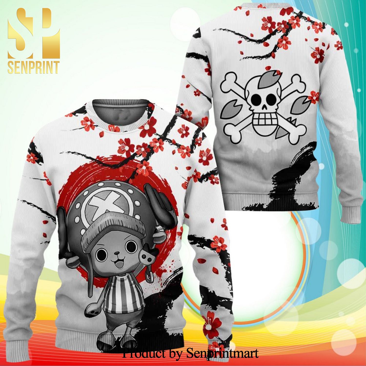 Red Tony Chopper Japan Style One Piece Anime Knitted Ugly Christmas Sweater