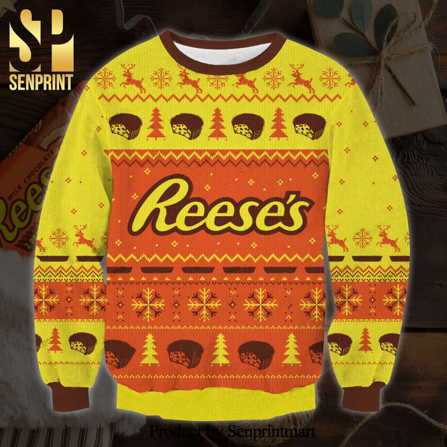 REESE’S Peanut Butter and Chocolate Candy Knitted Ugly Christmas Sweater