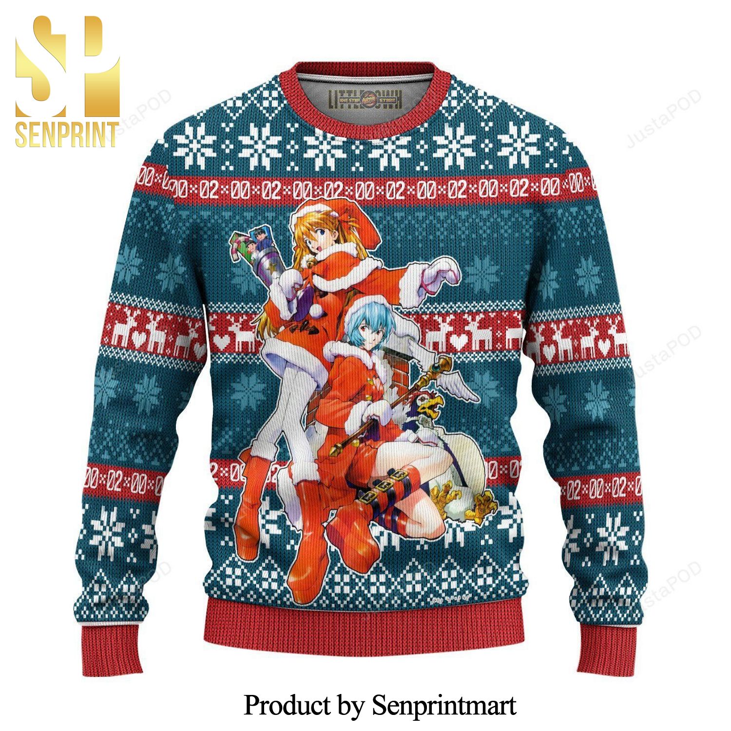 Rei X Asuka Neon Genesis Evangelion Manga Anime Knitted Ugly Christmas Sweater