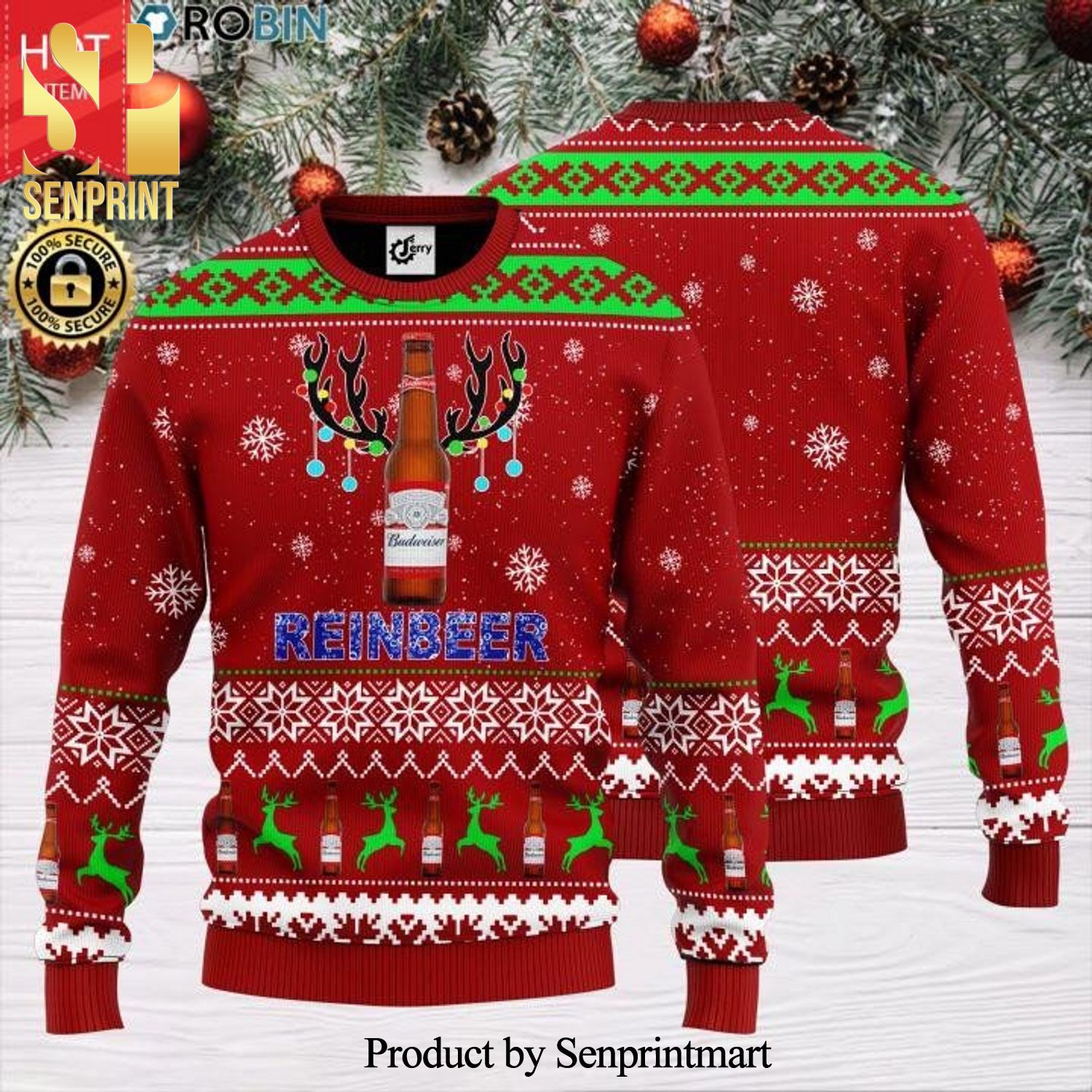 Reinbeer Budweiser Knitted Ugly Christmas Sweater