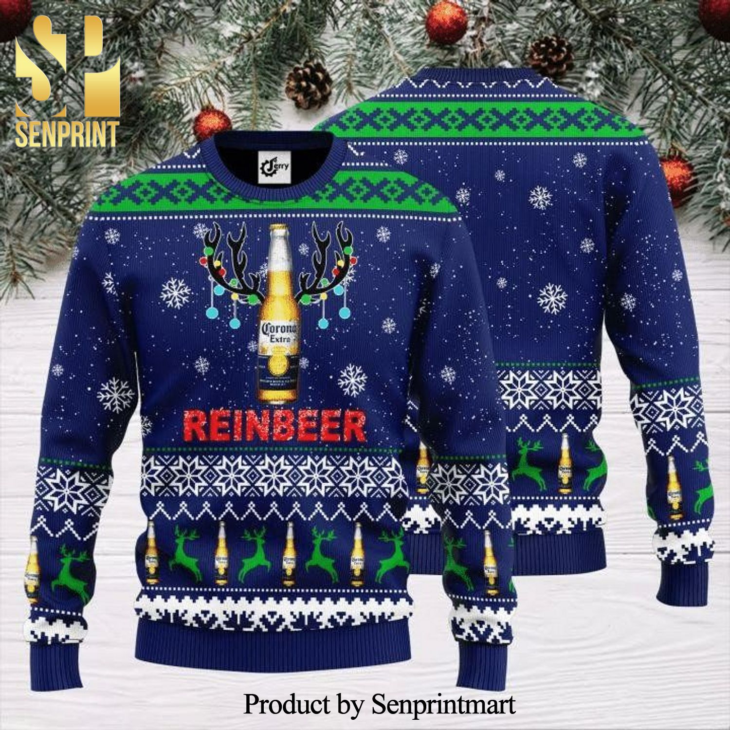 Reinbeer Corona Extra Beer Knitted Ugly Christmas Sweater