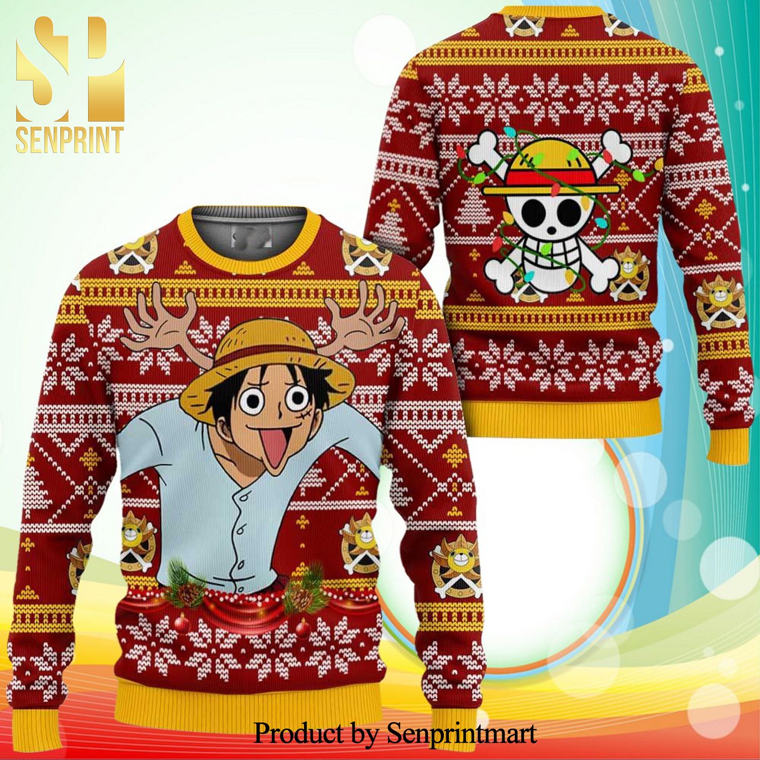 Reindeer Luffy One Piece Manga Anime Knitted Ugly Christmas Sweater