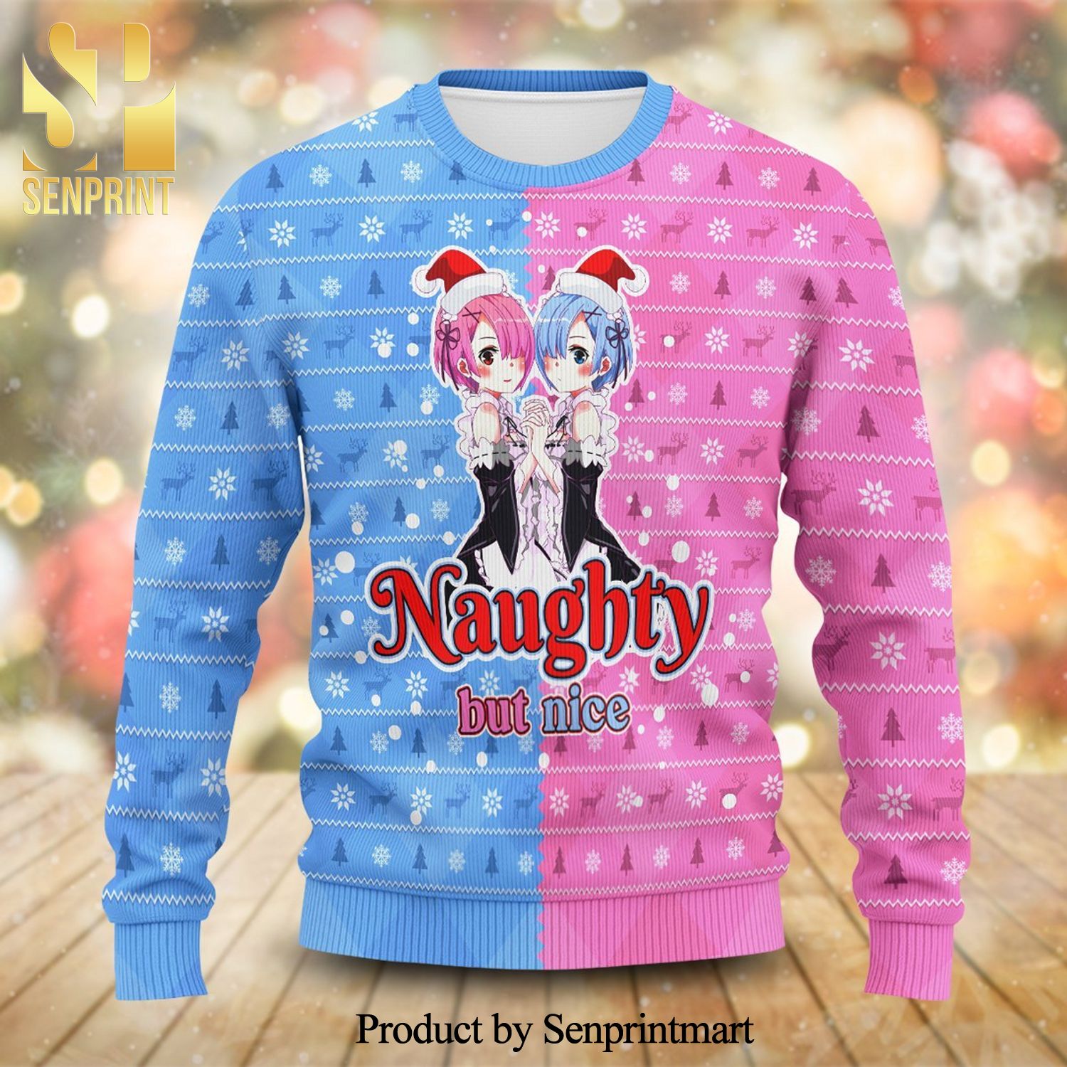 Rem Ram ReZero Naughty But Nice Manga Anime Knitted Ugly Christmas Sweater