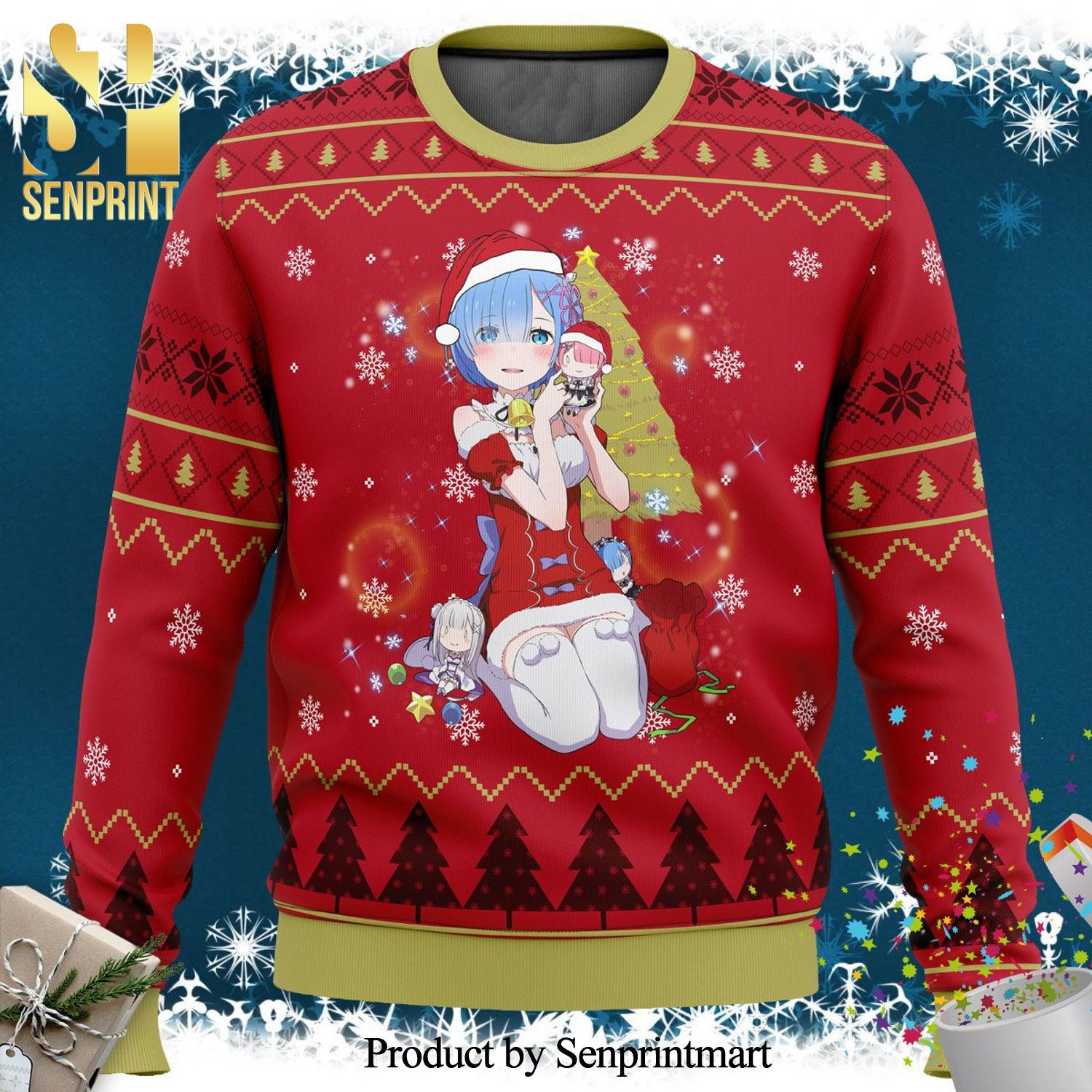 Rem Re Zero Anime Manga Knitted Ugly Christmas Sweater