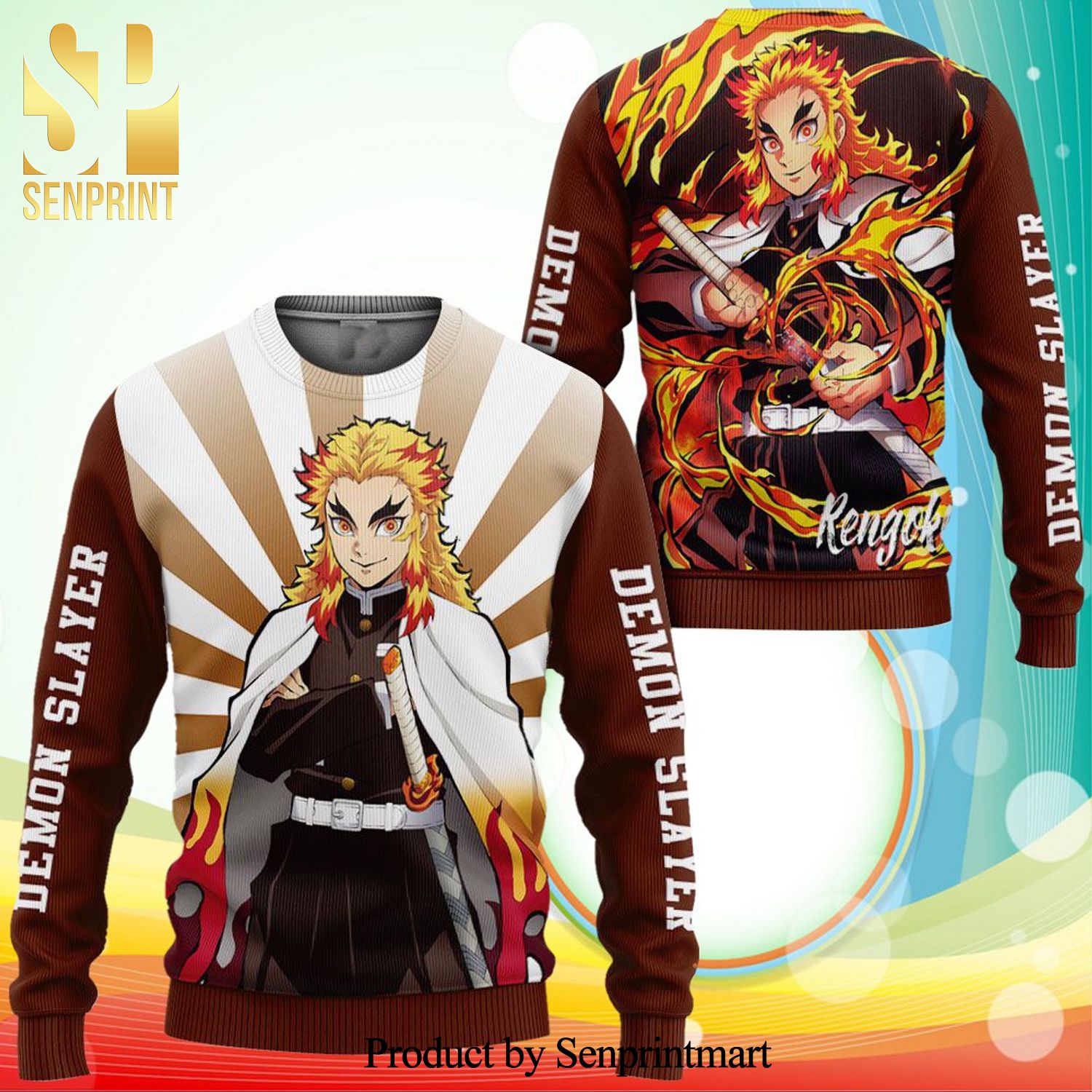 Rengoku Demon Slayer Anime Manga Knitted Ugly Christmas Sweater