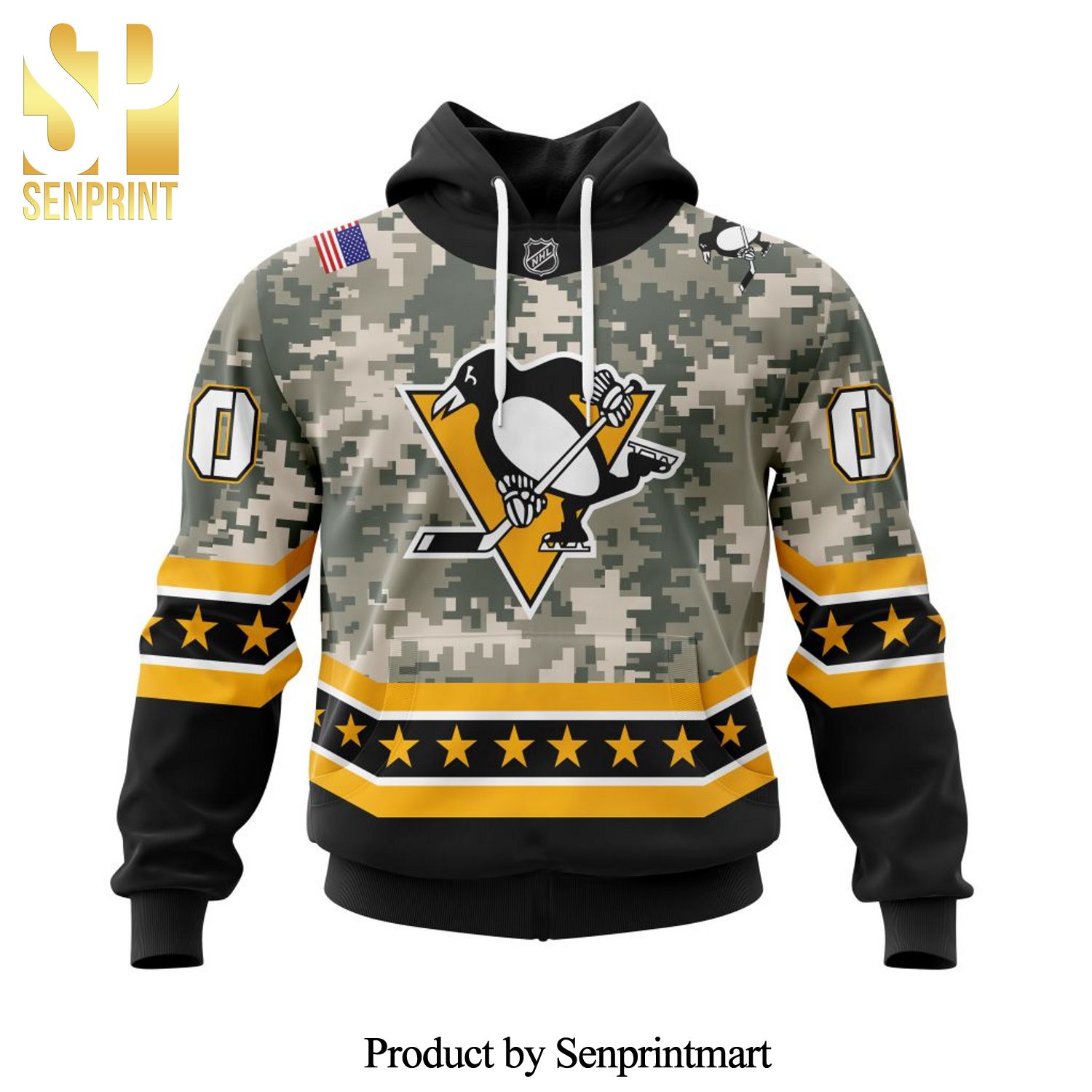 NHL Pittsburgh Penguins Honor Military With Camo Color All Over Printed Shirt