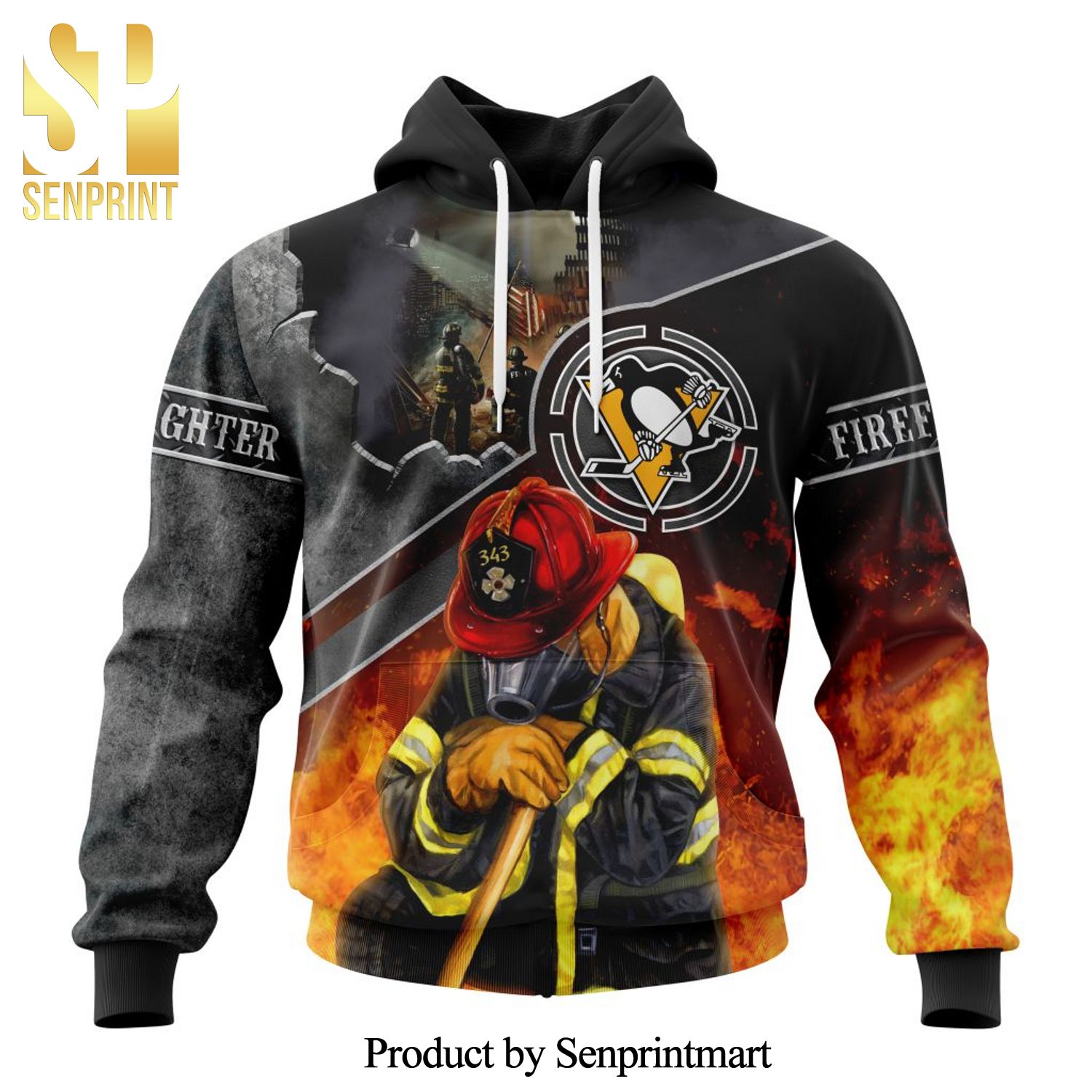 NHL Pittsburgh Penguins Version To Honnor Firefighter In Patriot Day We Will Never Forget All Over Printed Shirt