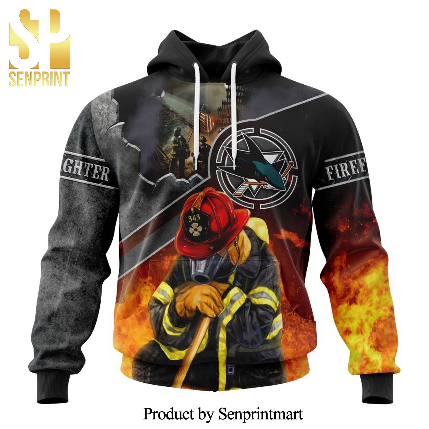 NHL San Jose Sharks Version To Honnor Firefighter In Patriot Day We Will Never Forget All Over Printed Shirt