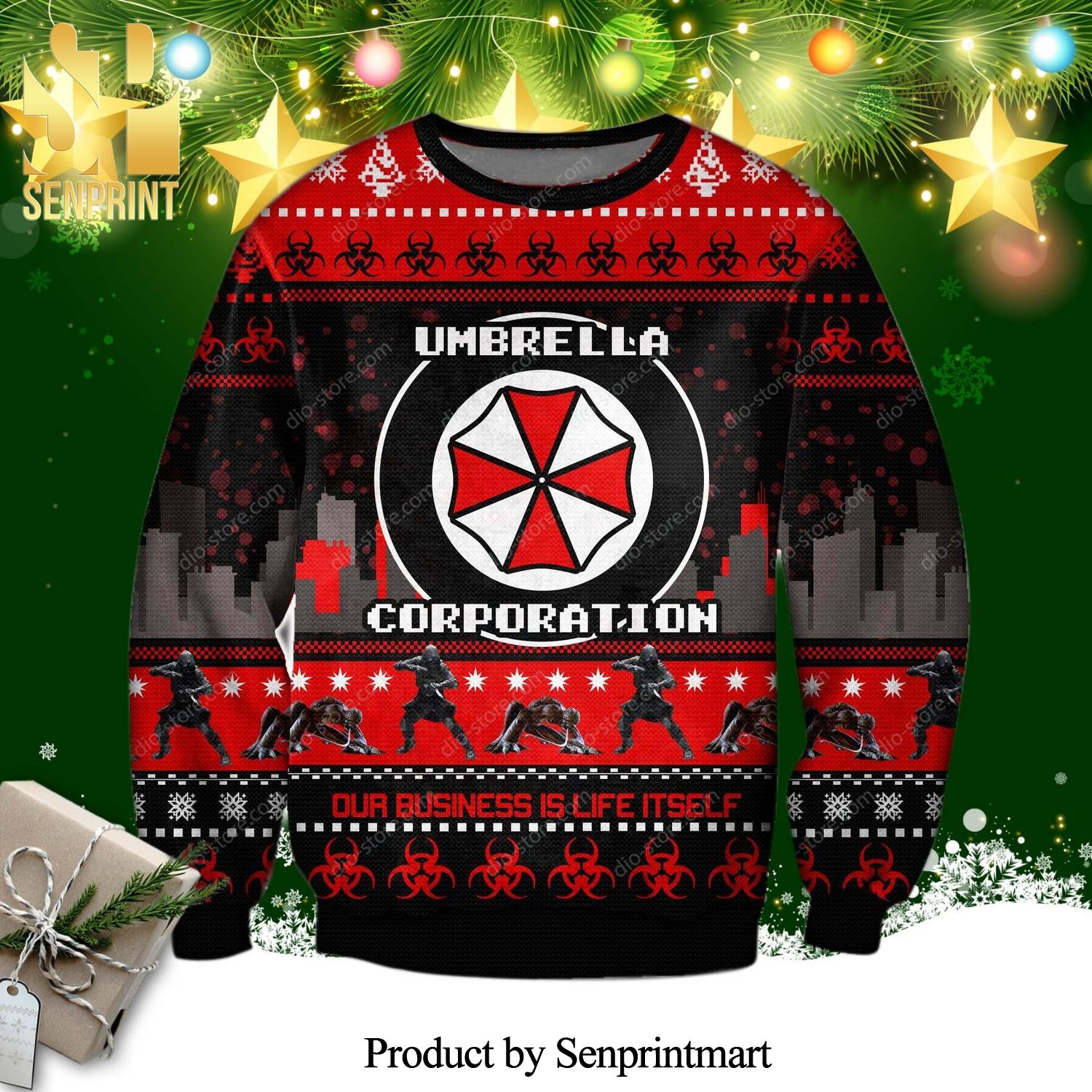 Resident Evil Umbrella Corporation Knitted Ugly Christmas Sweater