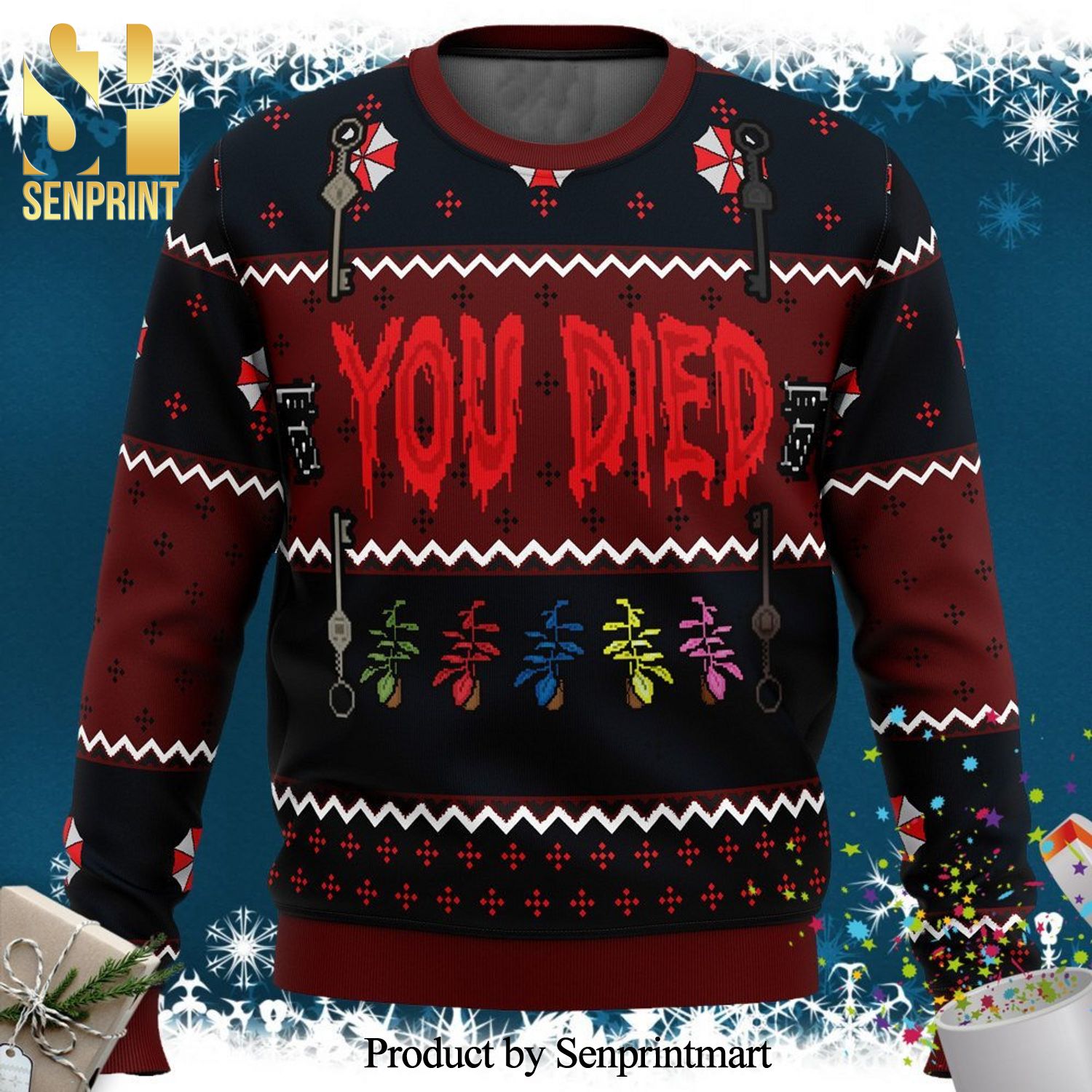 Resident Evil You Died Knitted Ugly Christmas Sweater