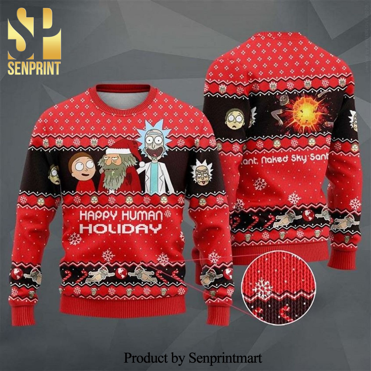 Rick and Morty Christmas Happy Human Knitted Ugly Christmas Sweater