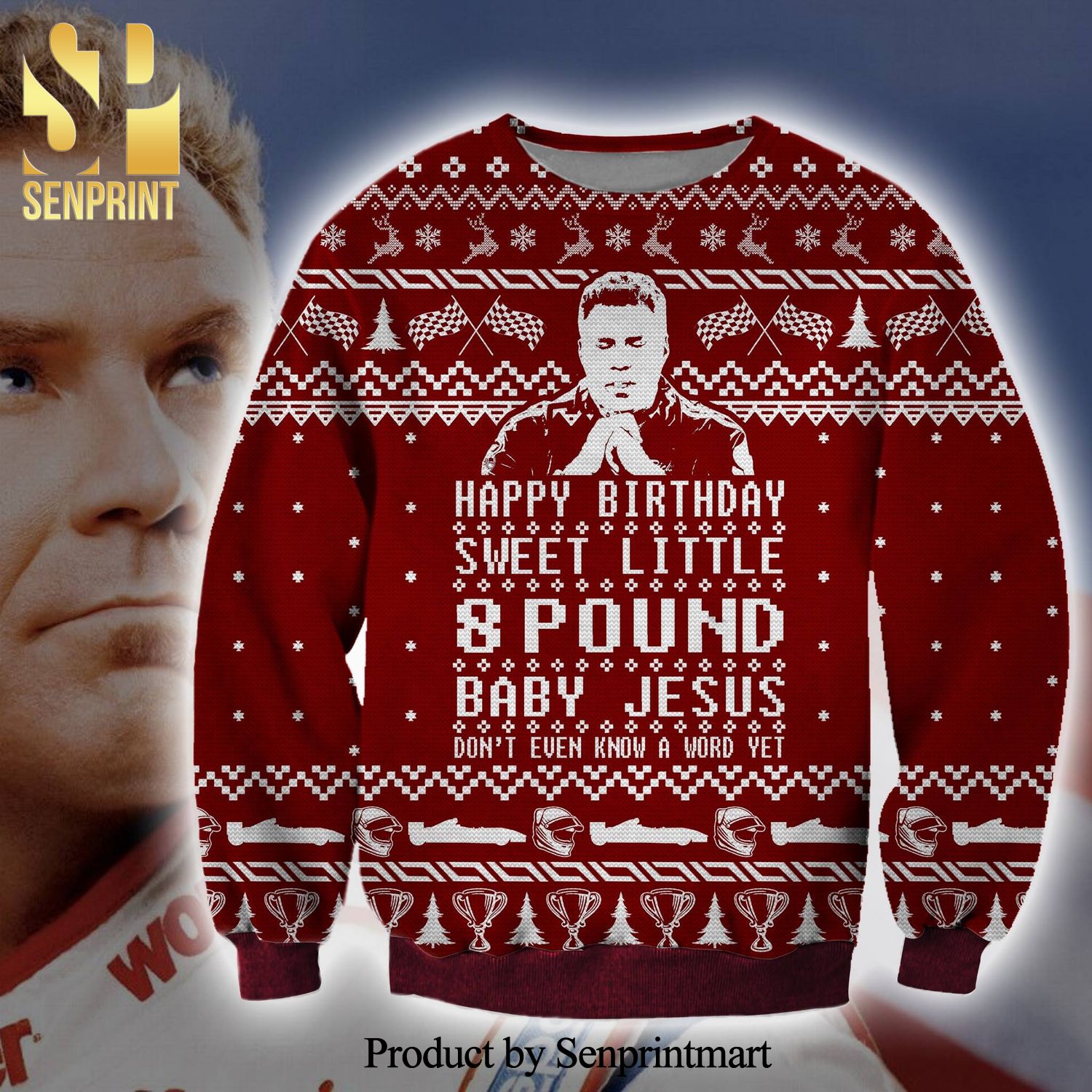 Ricky Bobby Talladega Nights The Ballad of Ricky Bobby Knitted Ugly Christmas Sweater