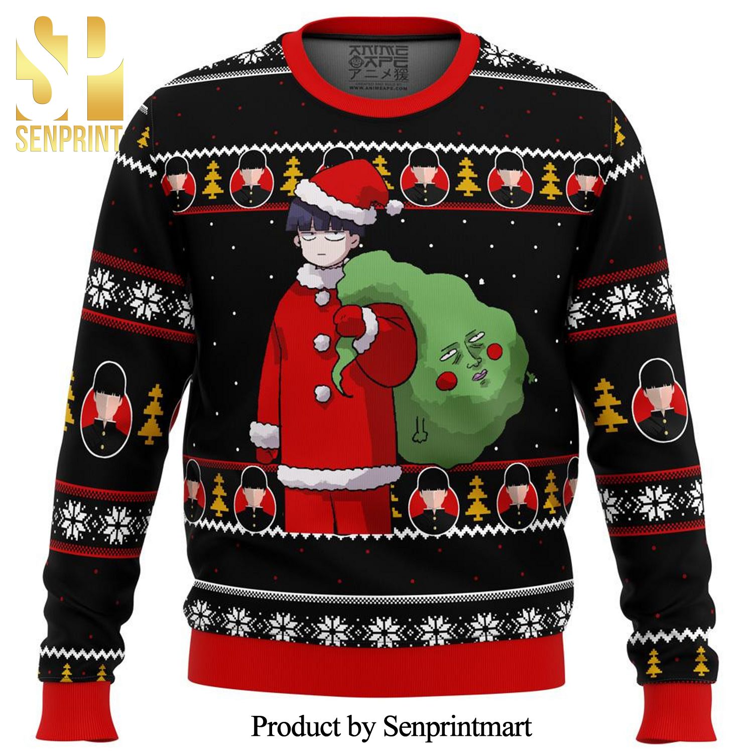 Ritsu Kageyama Mob Psycho 100 Santa Premium Manga Anime Knitted Ugly Christmas Sweater