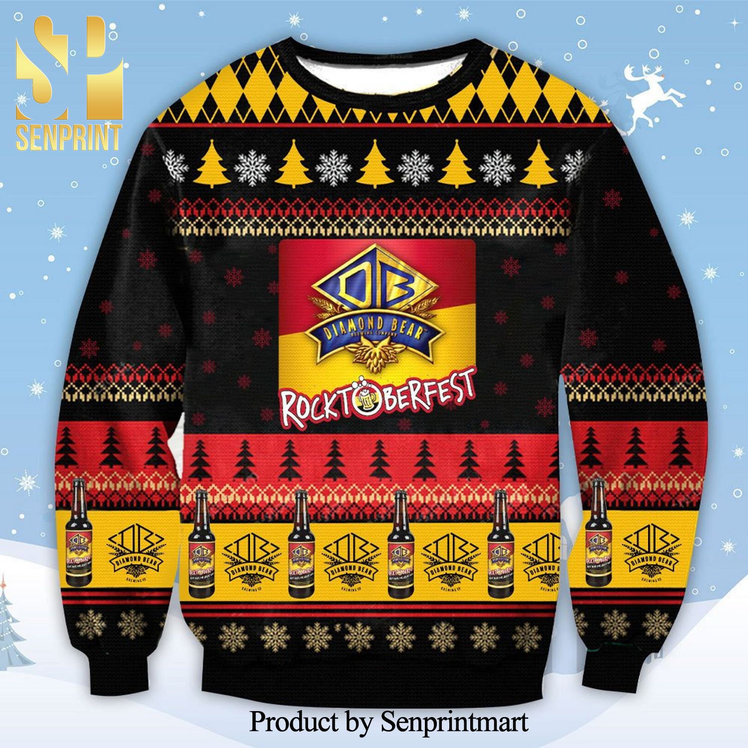 Rocktoberfest Diamond Bear Brewing Knitted Ugly Christmas Sweater