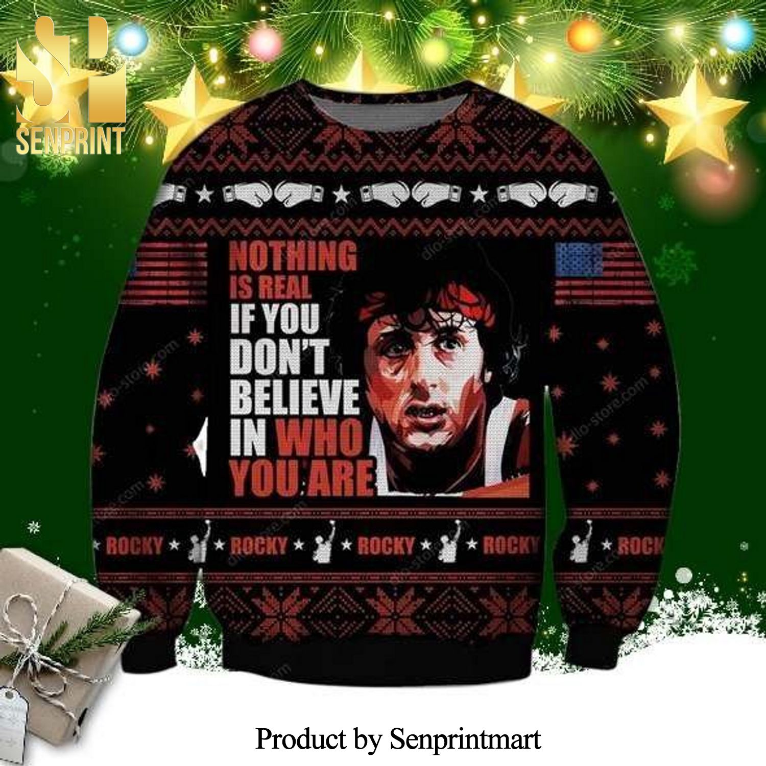 Rocky Balboa Believe in Who You Are Knitted Ugly Christmas Sweater