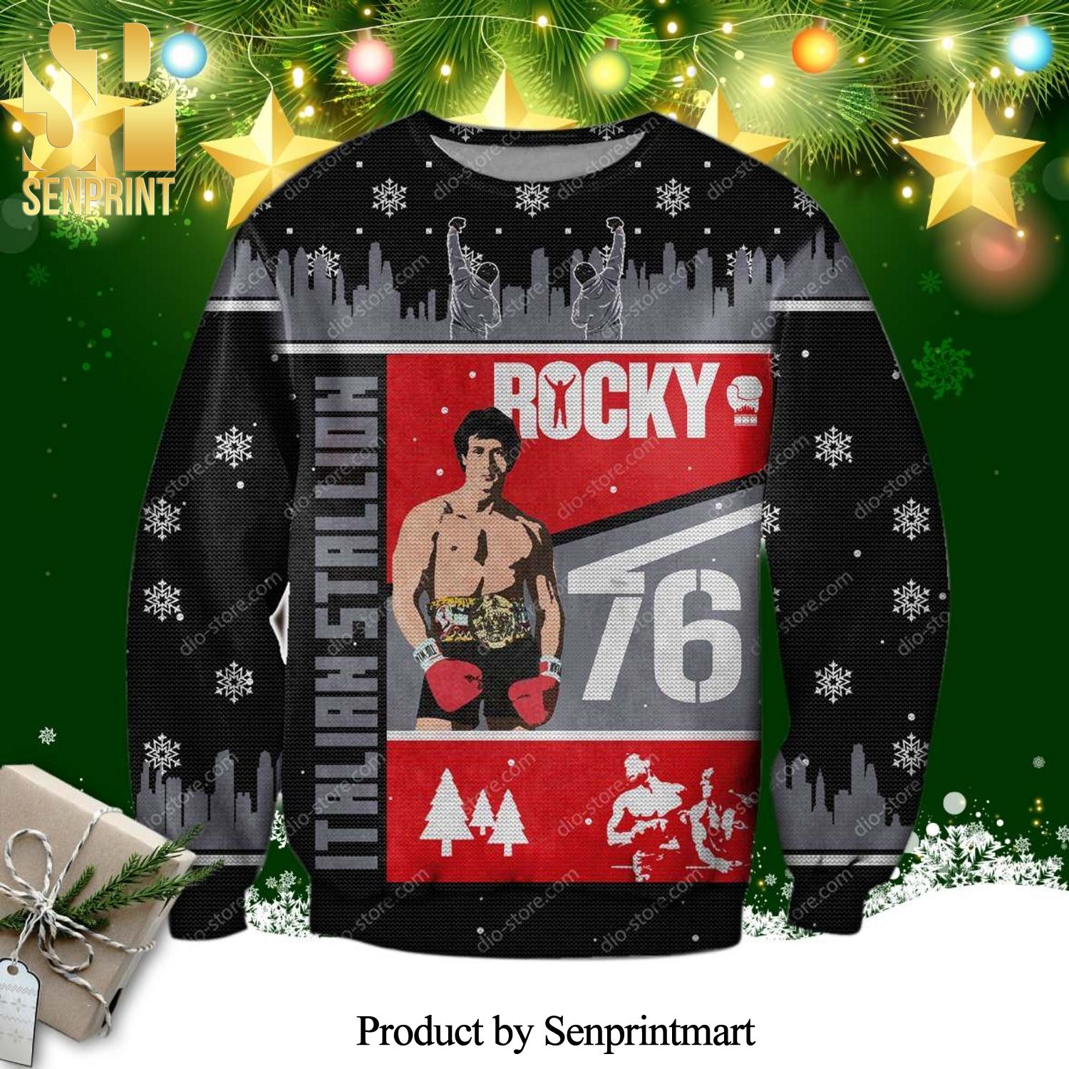 Rocky Balboa Snowflake Knitted Ugly Christmas Sweater