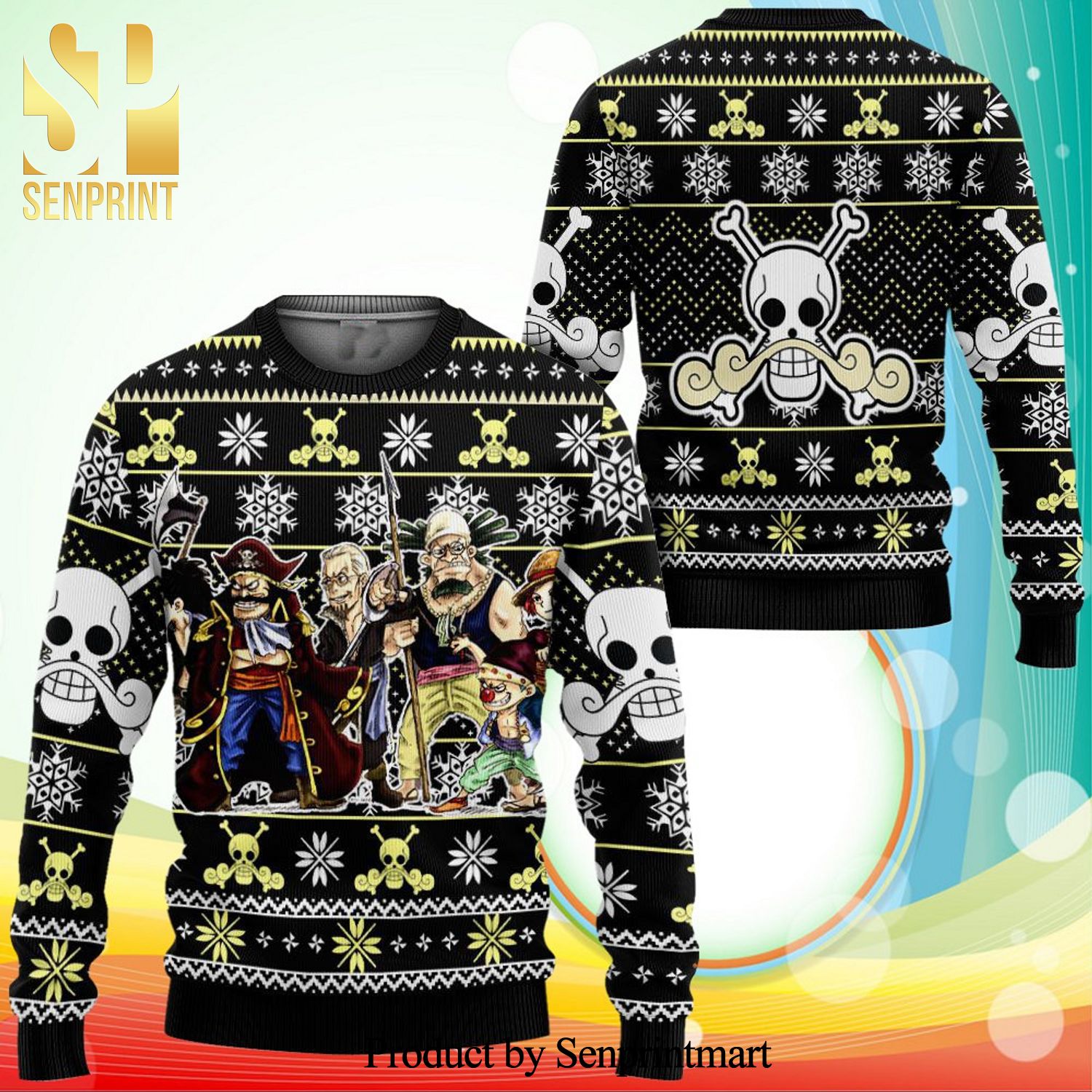 Roger Pirates One Piece Anime Xmas Gifts Knitted Ugly Christmas Sweater