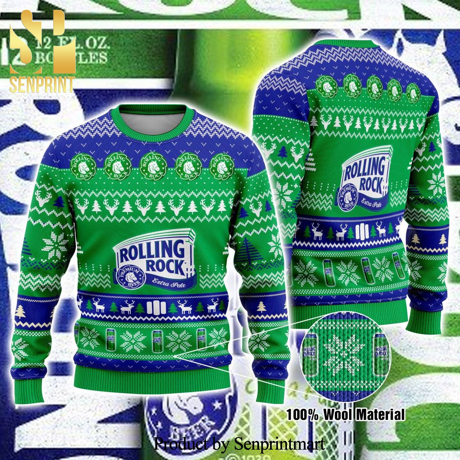 Rolling Rock Beer Knitted Ugly Christmas Sweater