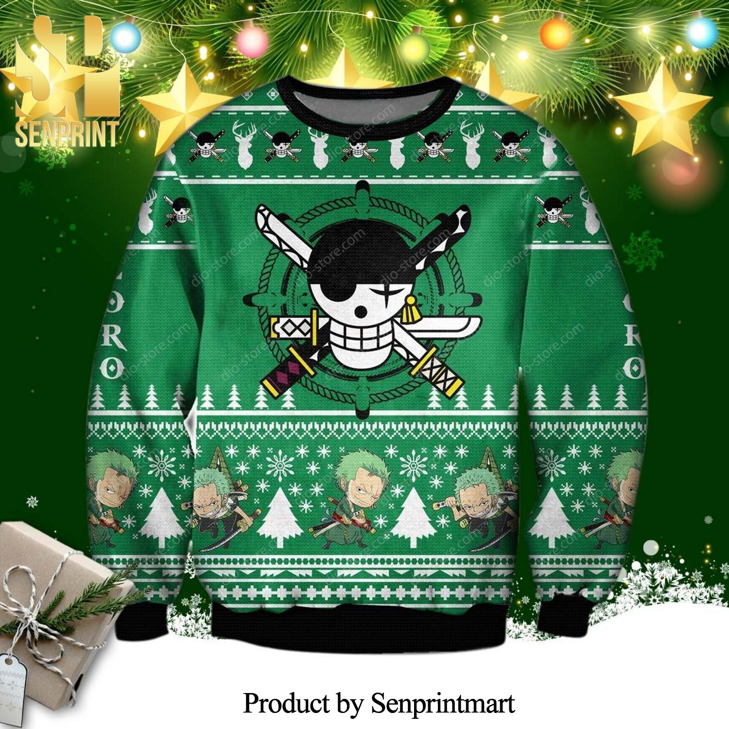 Roronoa Zoro One Piece Anime Knitted Ugly Christmas Sweater