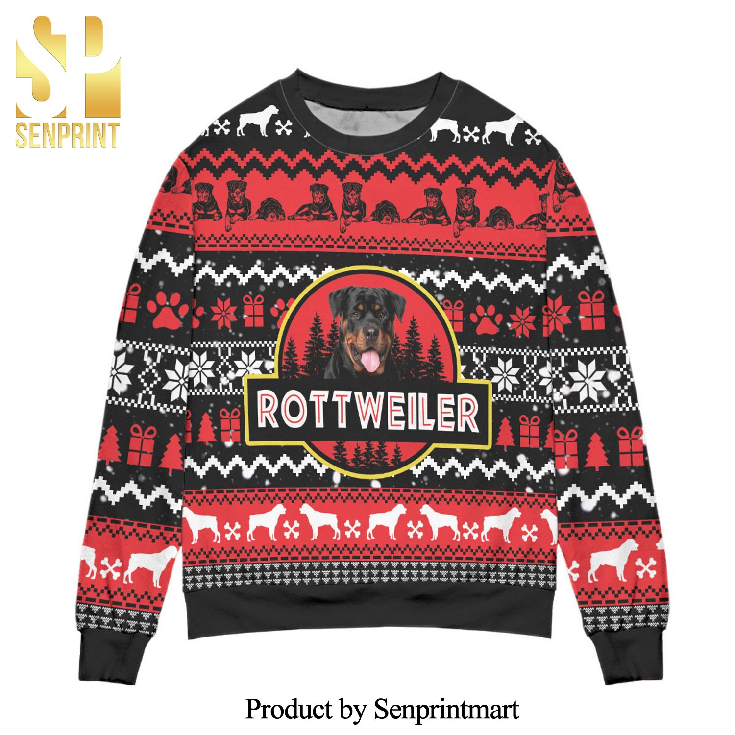 Rottweiler Dog Knitted Ugly Christmas Sweater