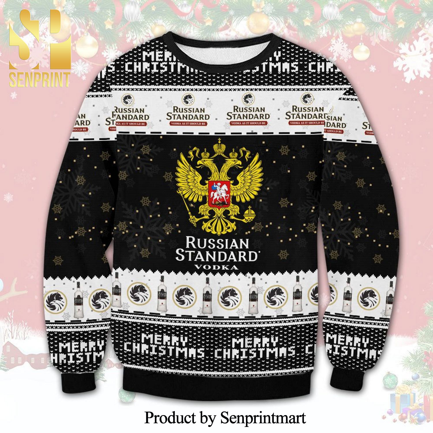 Russian Standard Vodka Russia Eagle Flag Knitted Ugly Christmas Sweater