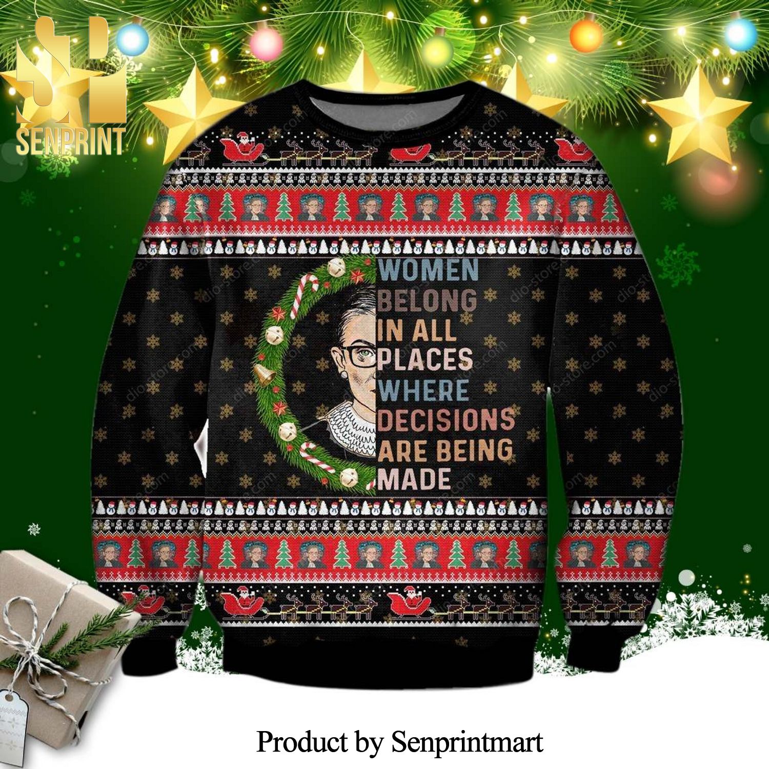 Ruth Bader Ginsburg Women Belongs In All Places Where Decisions Are Being MadeKnitted Ugly Christmas Sweater