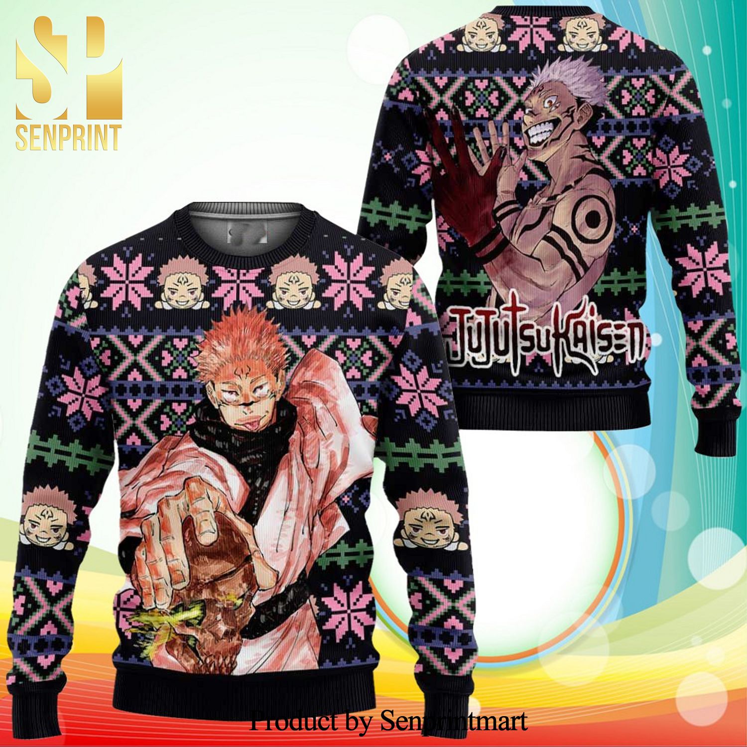 Ryomen Sukuna Anime Jujutsu Kaisen Knitted Ugly Christmas Sweater