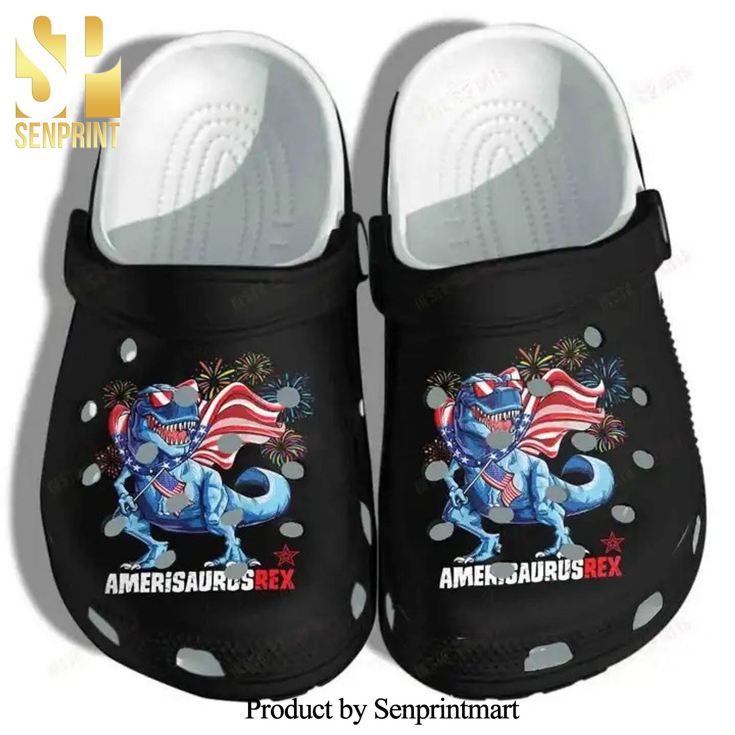 Dinosaur 4Th July Amerisaurus Rex Black Hypebeast Fashion Crocs Crocband In Unisex Adult Shoes