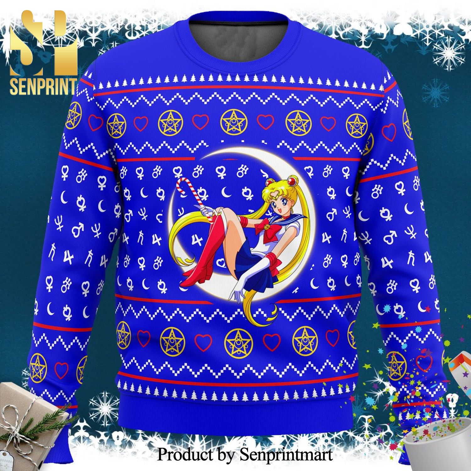 Sailor Moon Sitting On The Moon Manga Anime Knitted Ugly Christmas Sweater