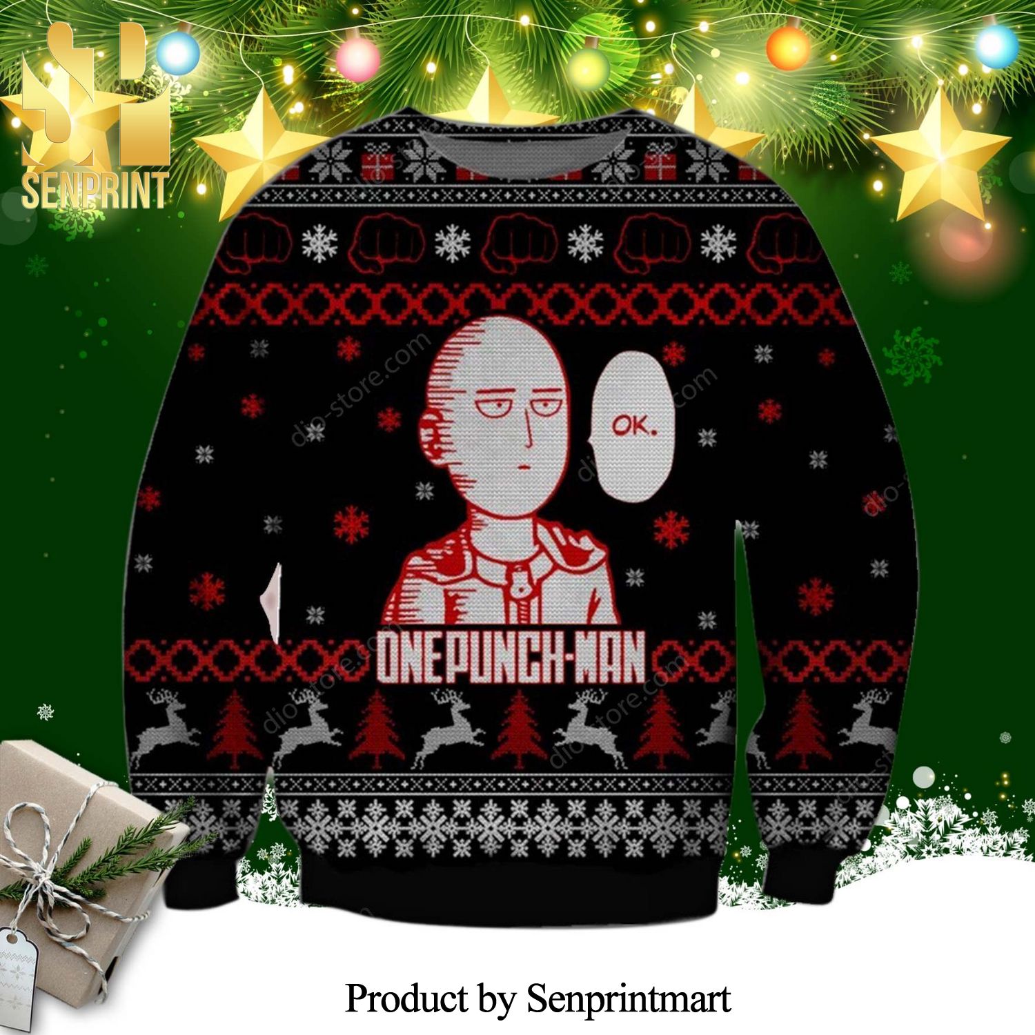 Saitama OK One Punch Man Manga Anime Premium Knitted Ugly Christmas Sweater