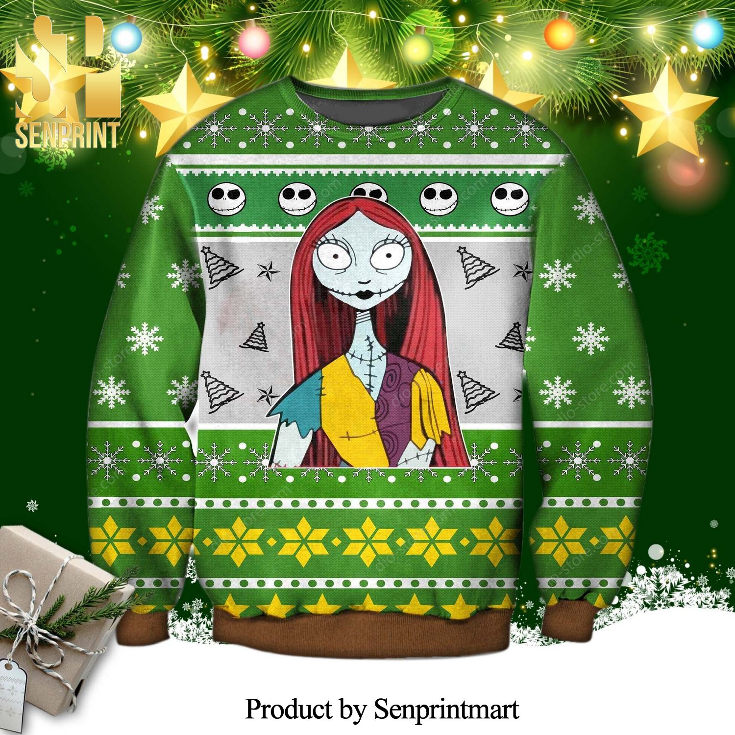 Sally Jack Skellington The Nightmare Before Christmas Pine Tree Knitted Ugly Christmas Sweater