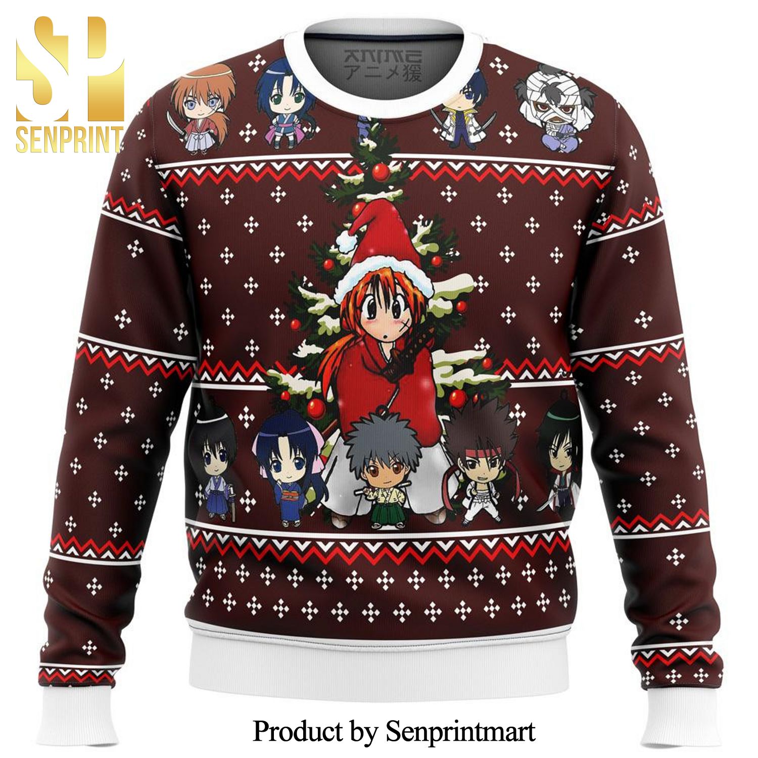 Samurai X Chibi Characters Anime Premium Knitted Ugly Christmas Sweater