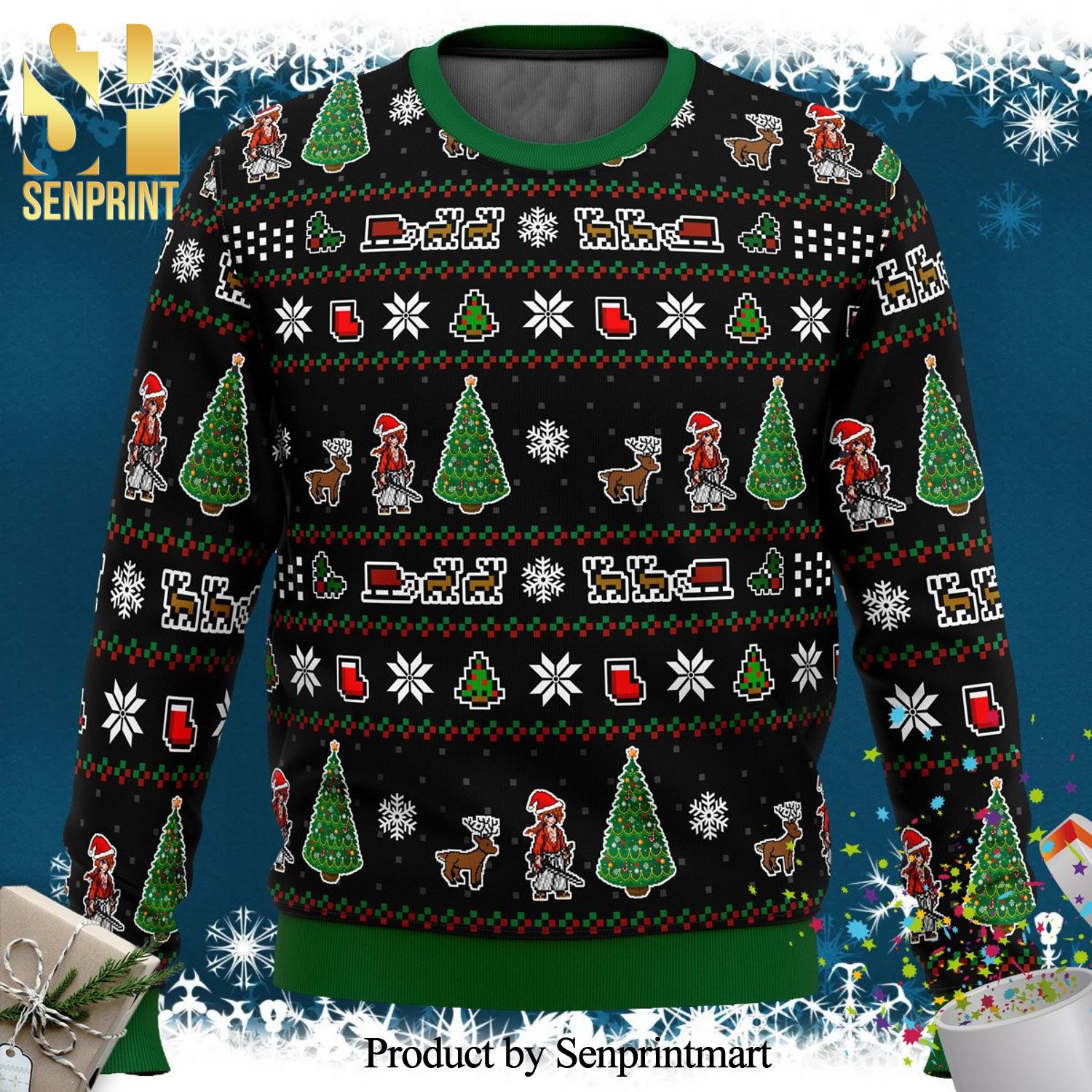 Samurai X Rurouni Kenshin Christmas Tree Knitted Ugly Christmas Sweater