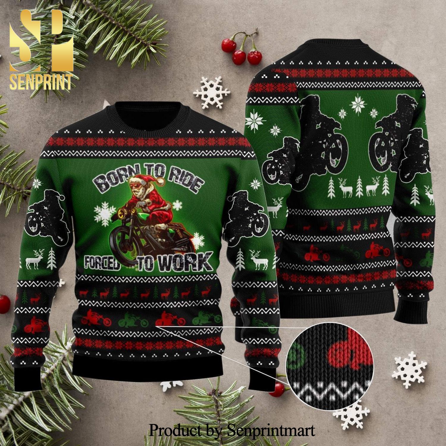 Santa Born To Ride Knitted Ugly Christmas Sweater