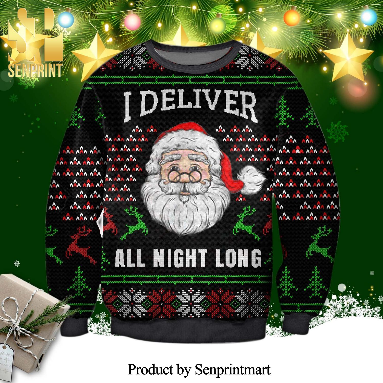 Santa Claus I Deliver All Night Long Knitted Ugly Christmas Sweater