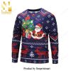 Santa Claus The Simpsons Version Snowflake And Pine Tree Pattern Knitted Ugly Christmas Sweater – Red