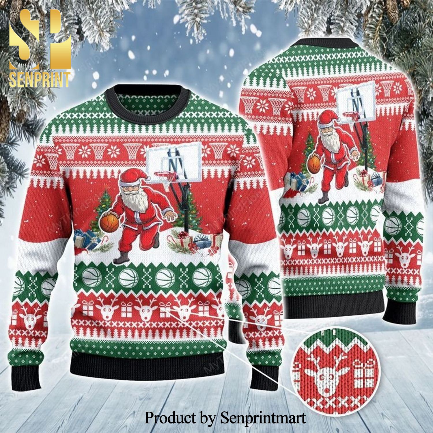 Santa Dribble Basketball Knitted Ugly Christmas Sweater Custom Sweatshirt Apparel