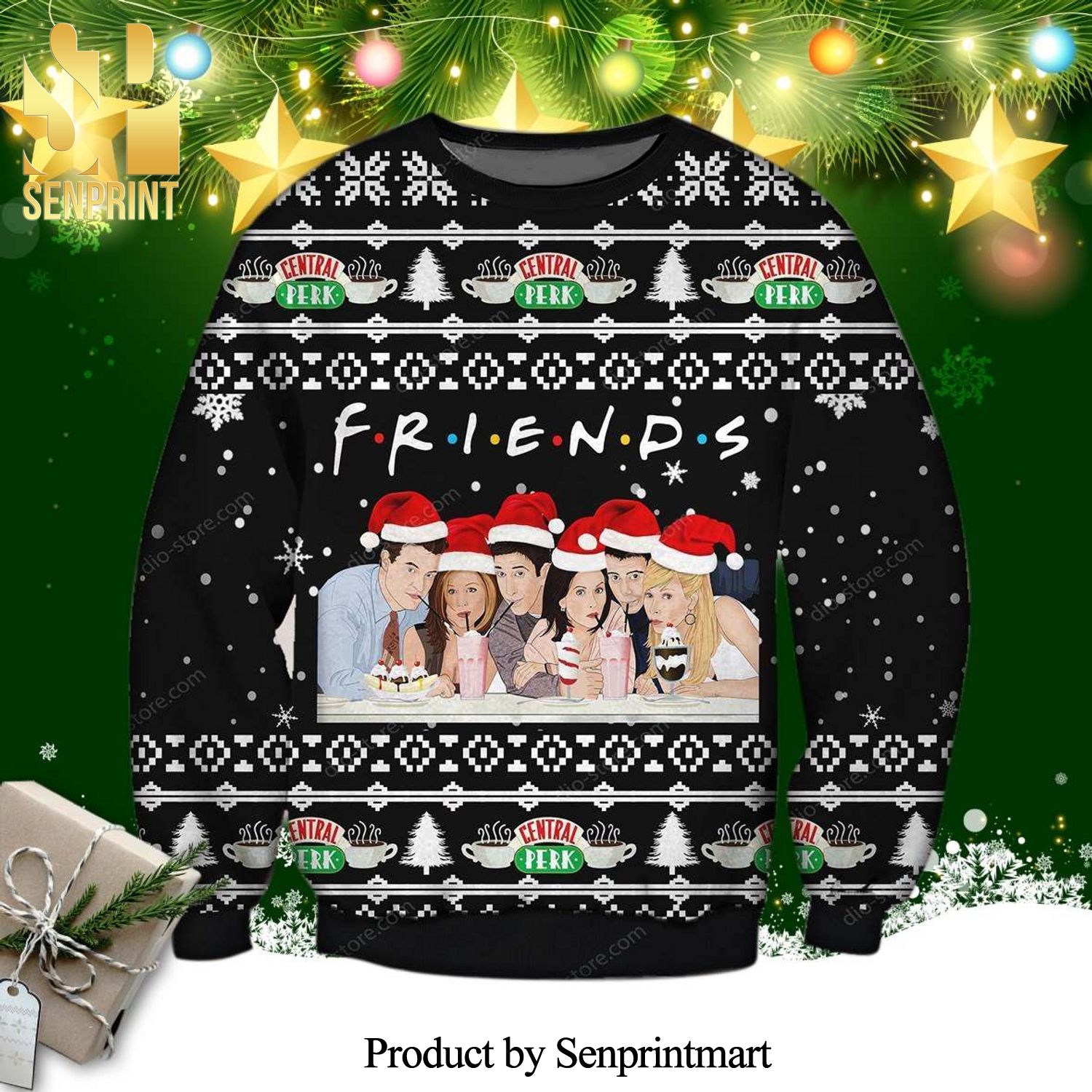 Santa Friends Characters Central Perk Knitted Ugly Christmas Sweater