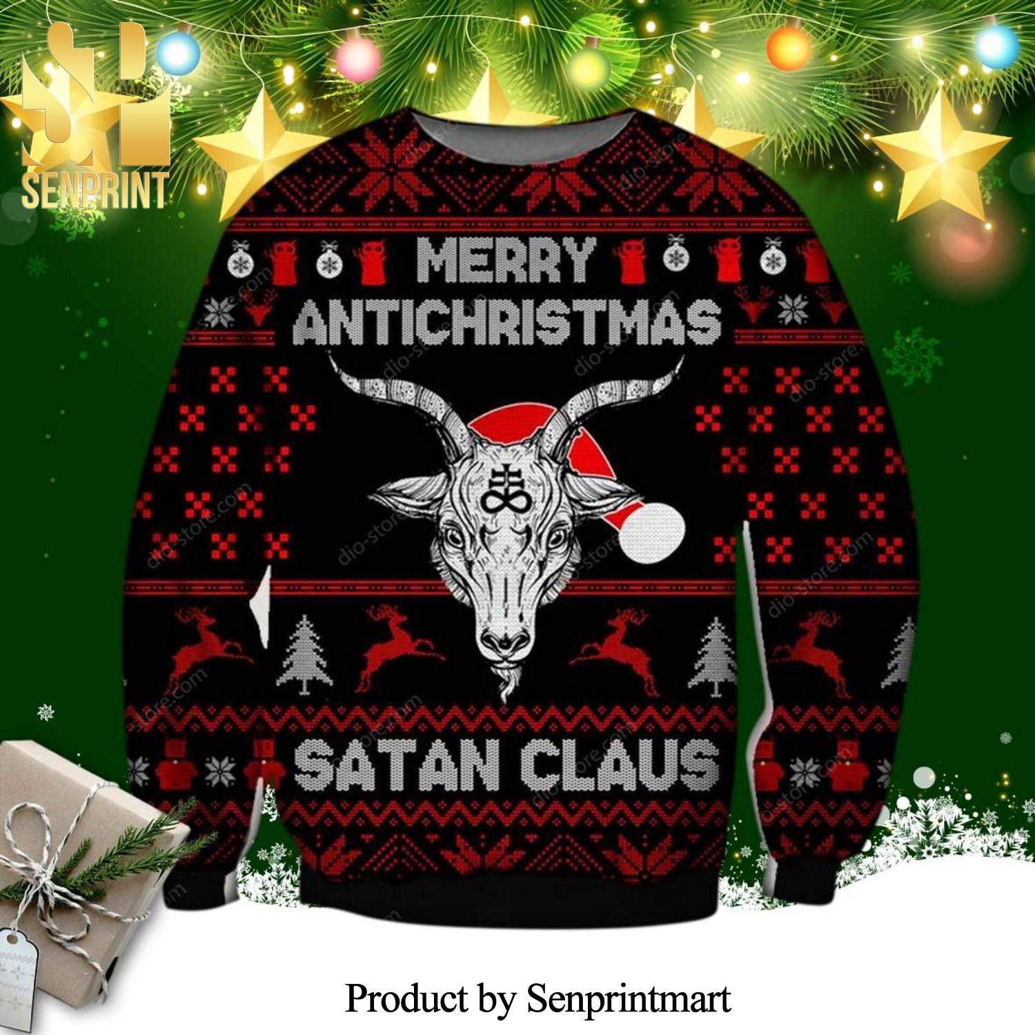 Santa Gazelle Merry Antichristmas Knitted Ugly Christmas Sweater