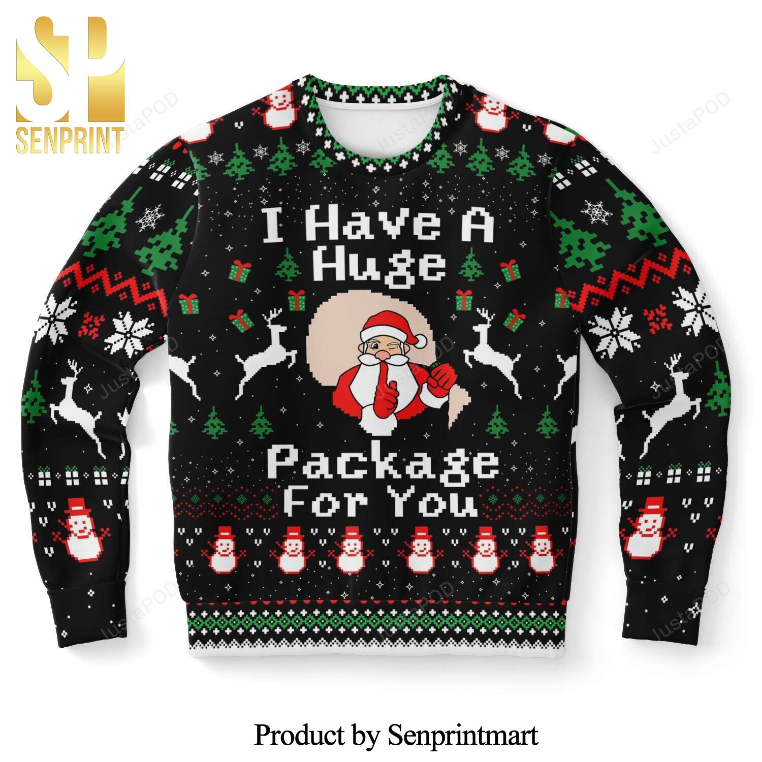 Santa Huge Package For You Knitted Ugly Christmas Sweater