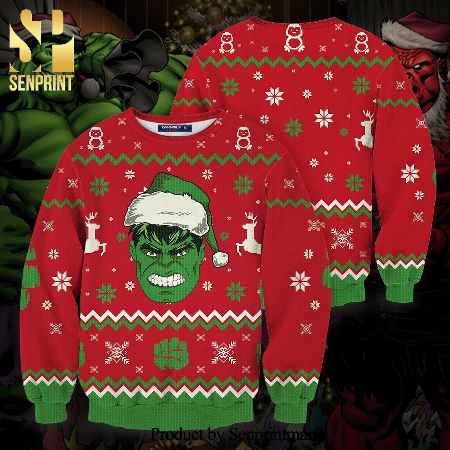 Santa Hulk Smashin’ Marvel Knitted Ugly Christmas Sweater